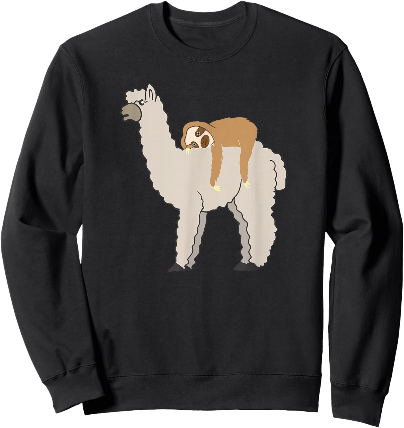 Cute & Funny Sloth Riding Llama Sweatshirt - Sweatshirt | Black