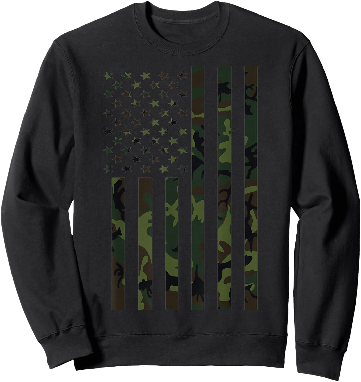 American Flag 4th of July Camo Military Camouflage Veteran Sweatshirt - Sweatshirt | Black