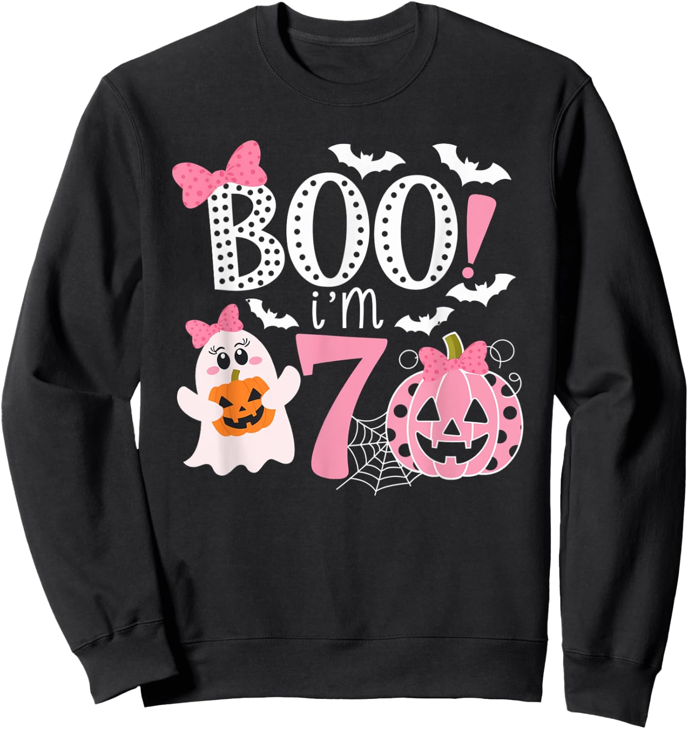 Boo I'm Seven Ghost Seventh 7th Birthday Halloween Girls Sweatshirt - Sweatshirt | Black