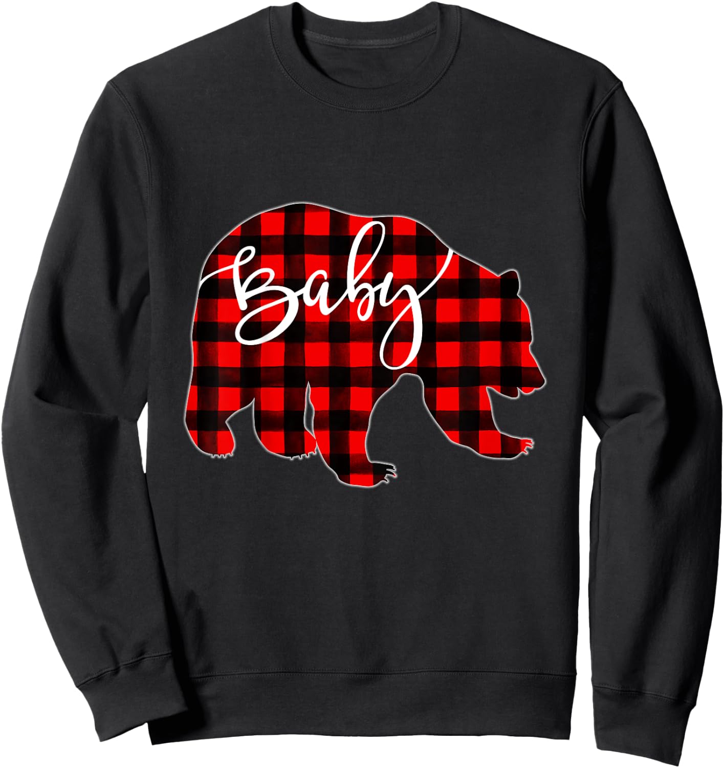 Kids Red Plaid Baby Bear Matching Family Christmas Eve Buffalo Sweatshirt - Sweatshirt | Black