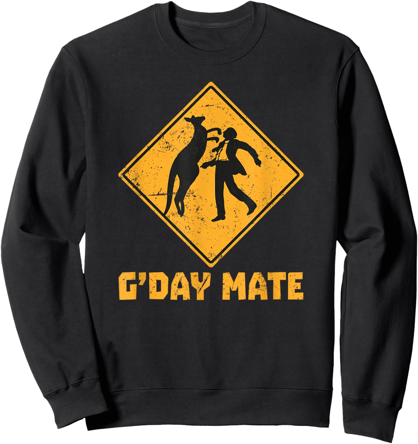 G'Day Mate Funny Kangaroo Punching Person Sign Sweatshirt - Sweatshirt | Black