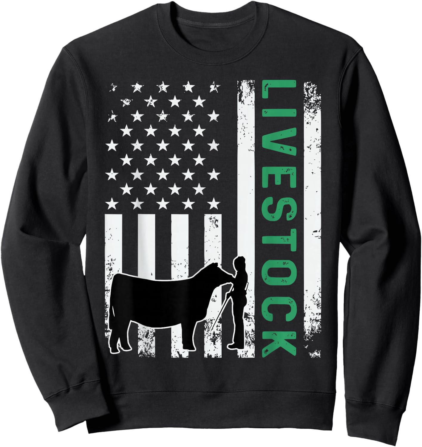 Patriotic Livestock Showmanship Girl and Show Stock Steer Sweatshirt - Sweatshirt | Black