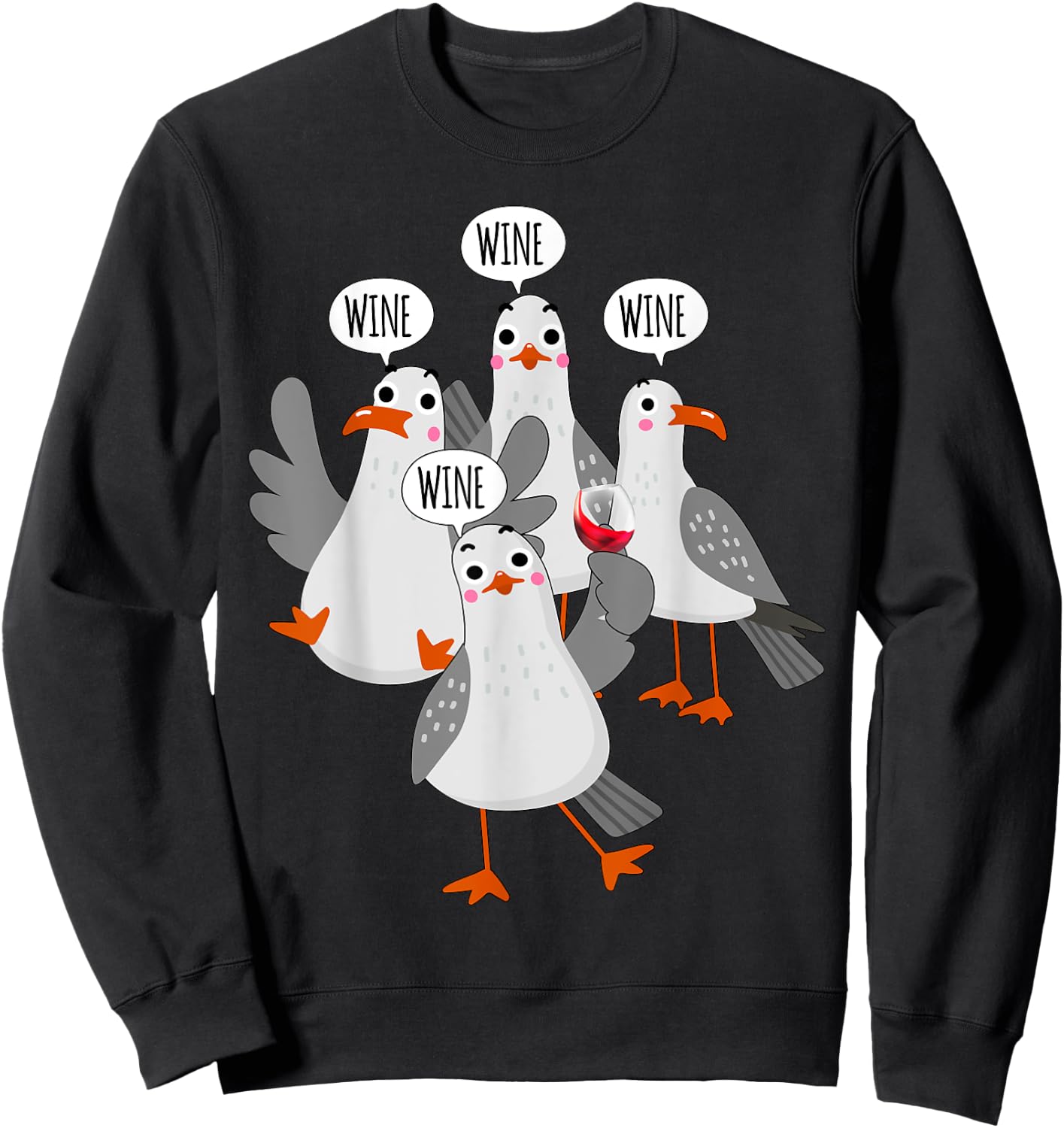 Wine! Wine! Wine! Seagull - Funny Wine Enthusiast Sweatshirt - Sweatshirt | Black