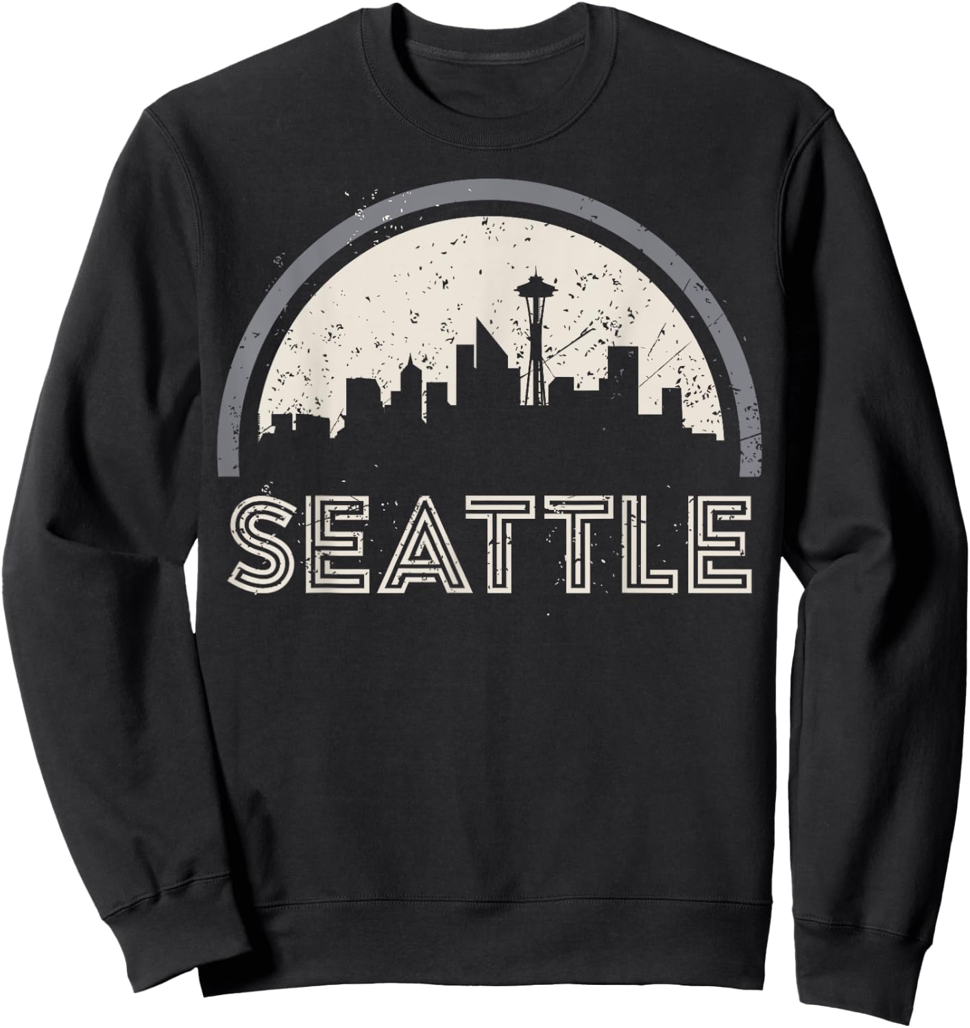 Grunge Seattle Skyline Distressed Look Sweatshirt - Sweatshirt | Black