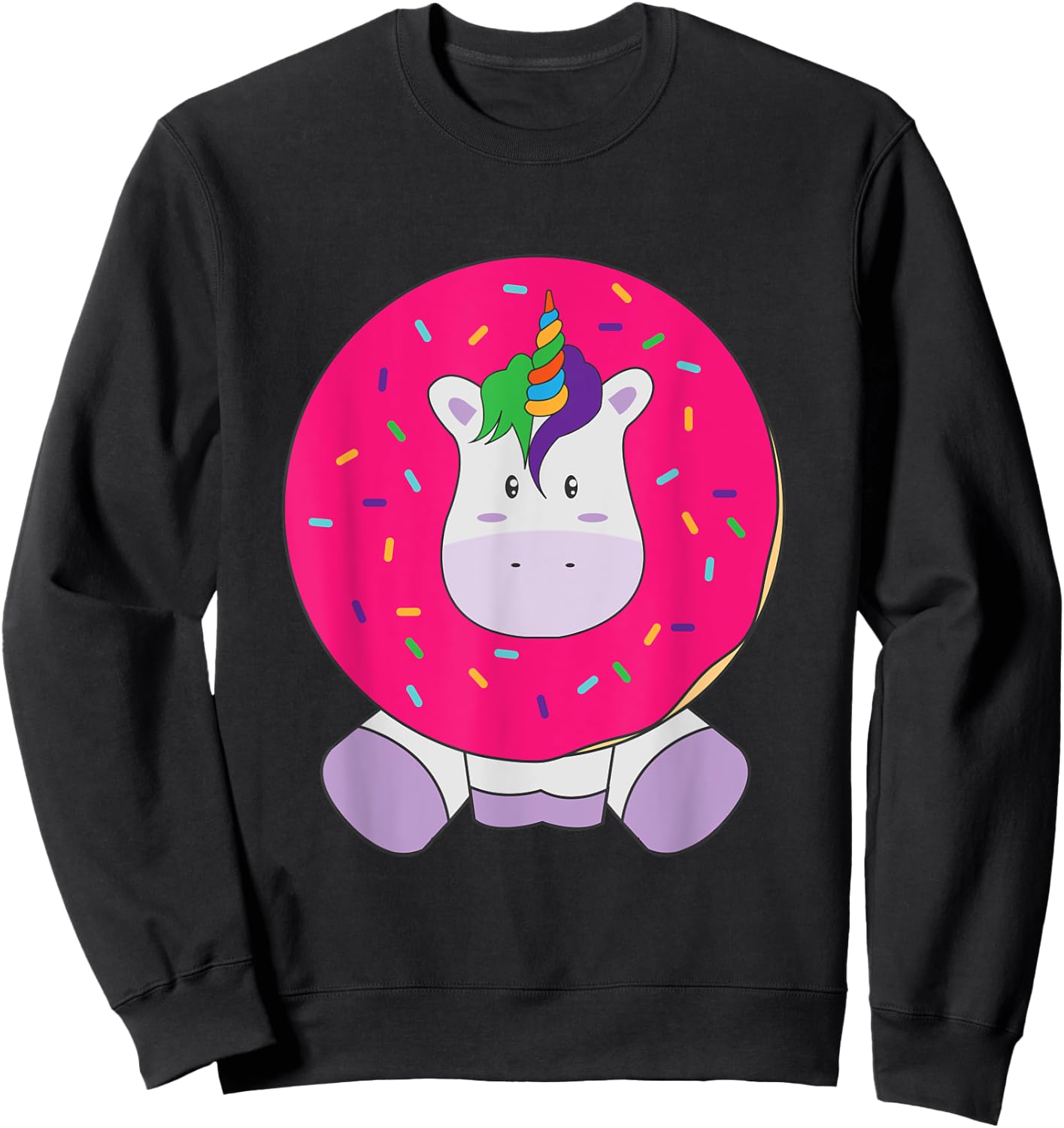 Cute Unicorn Donut Kawaii Girly Women T Shirt Sweatshirt - Sweatshirt | Black