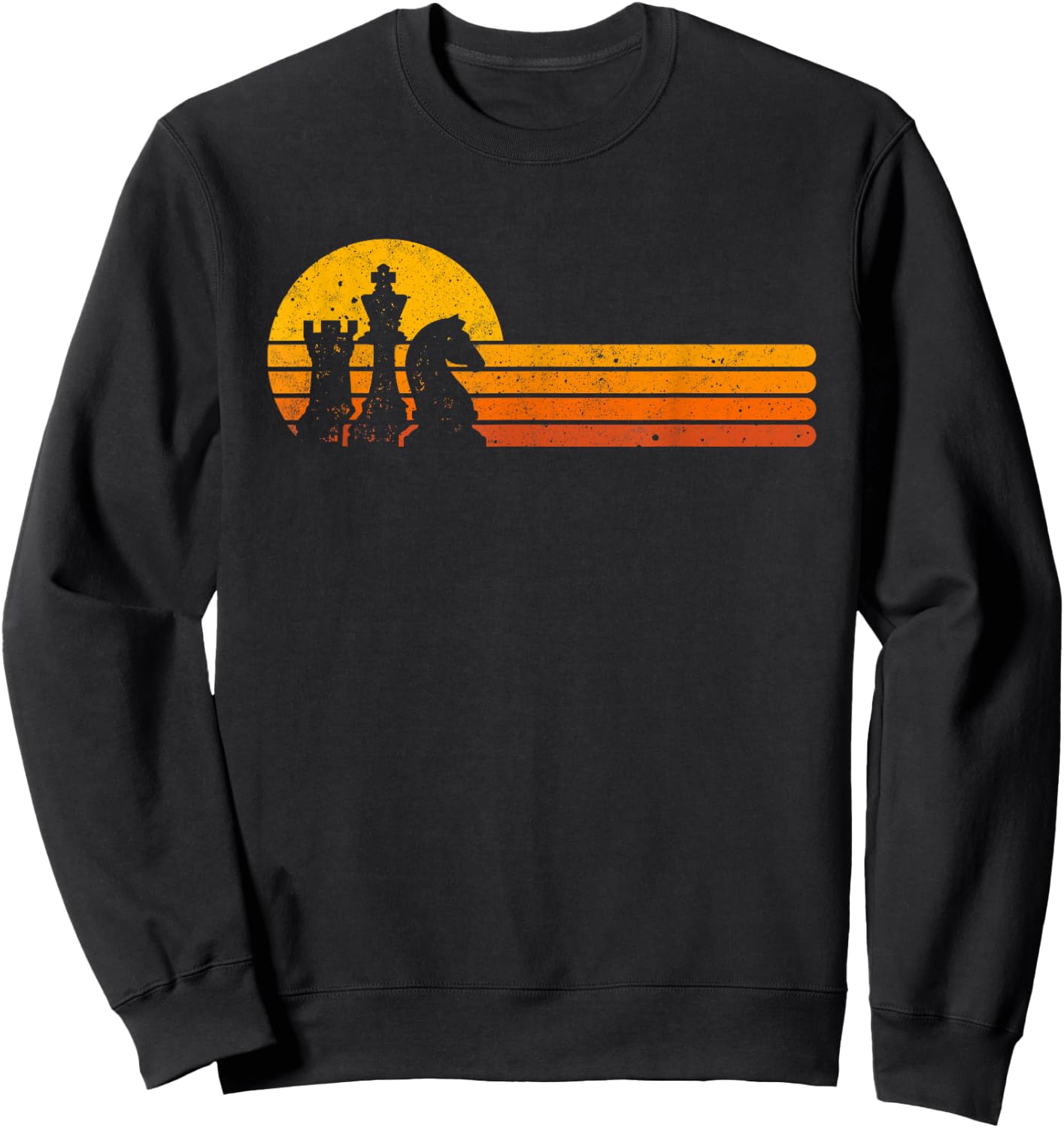 Vintage Chess Player Retro Sunset Design Chess Pieces Sweatshirt - Sweatshirt | Black