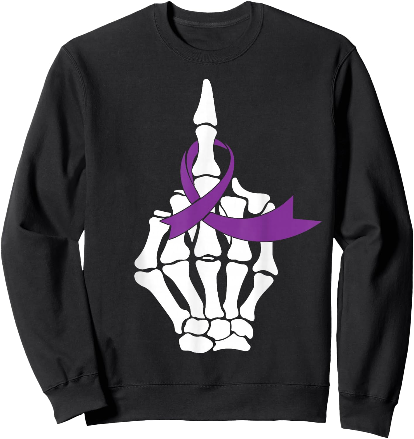 Fuck Pancreatic Cancer Middle Finger Purple Ribbon Shirt Sweatshirt - Sweatshirt | Black