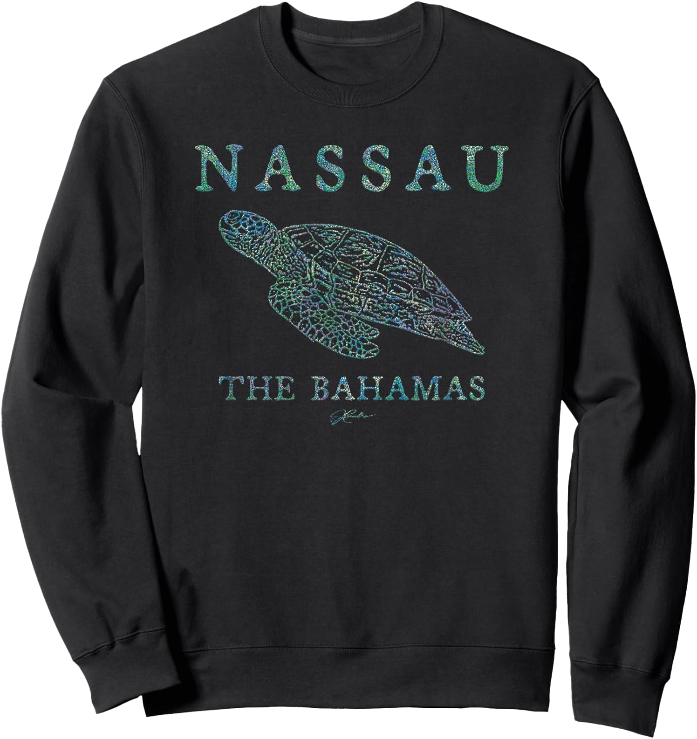 JCombs: Nassau, The Bahamas, Gliding Sea Turtle (Distressed) Sweatshirt - Sweatshirt | Black