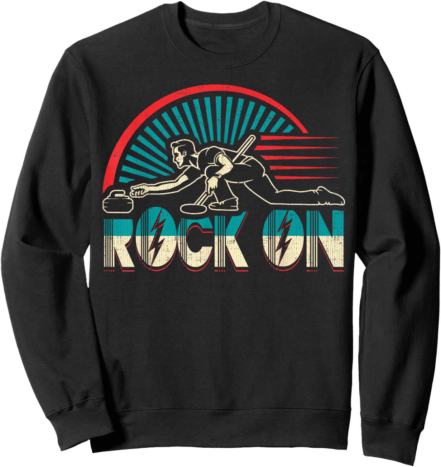 Rock on Curling Winter Sports Skip Bonspiel 2020 Curler Sweatshirt - Sweatshirt | Black