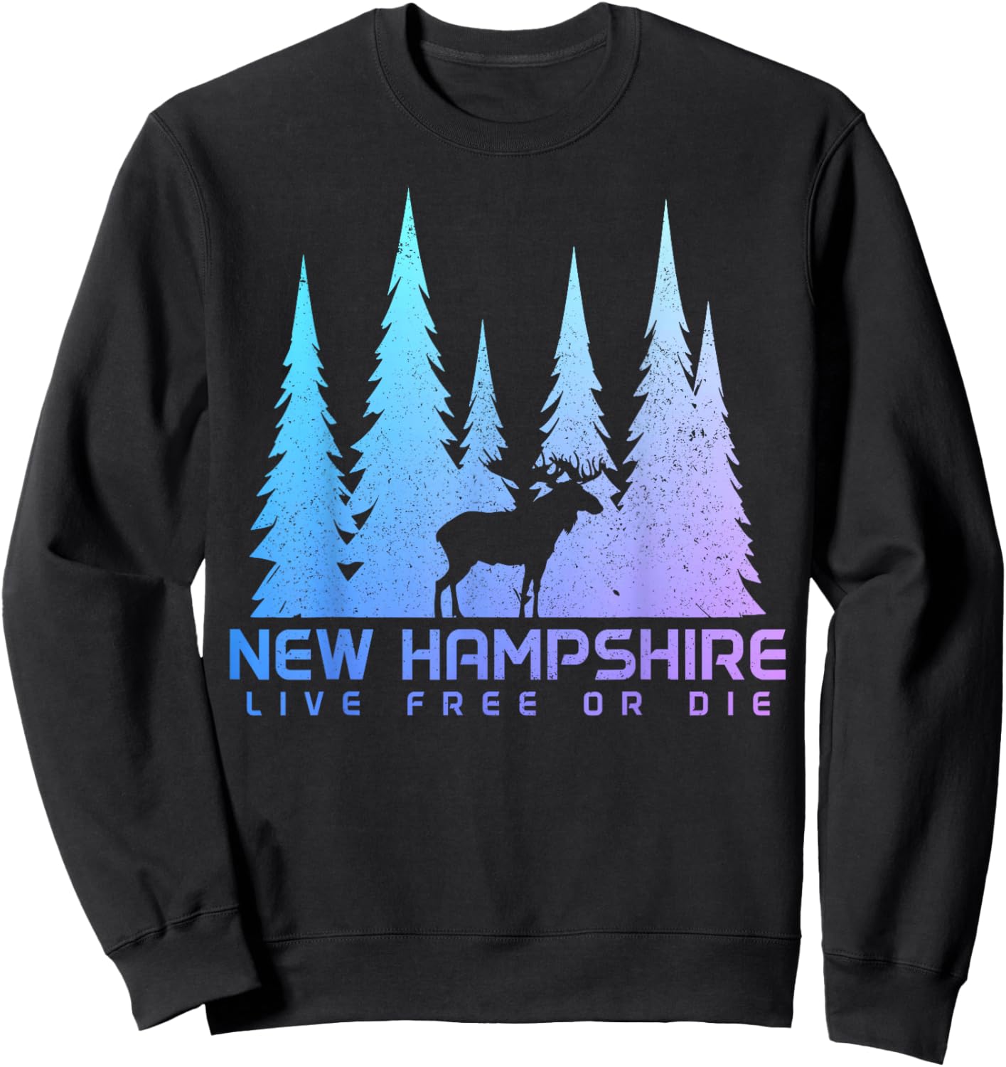 New Hampshire Live Free Or Die Moose Nature Lover Sweatshirt - Sweatshirt | Black