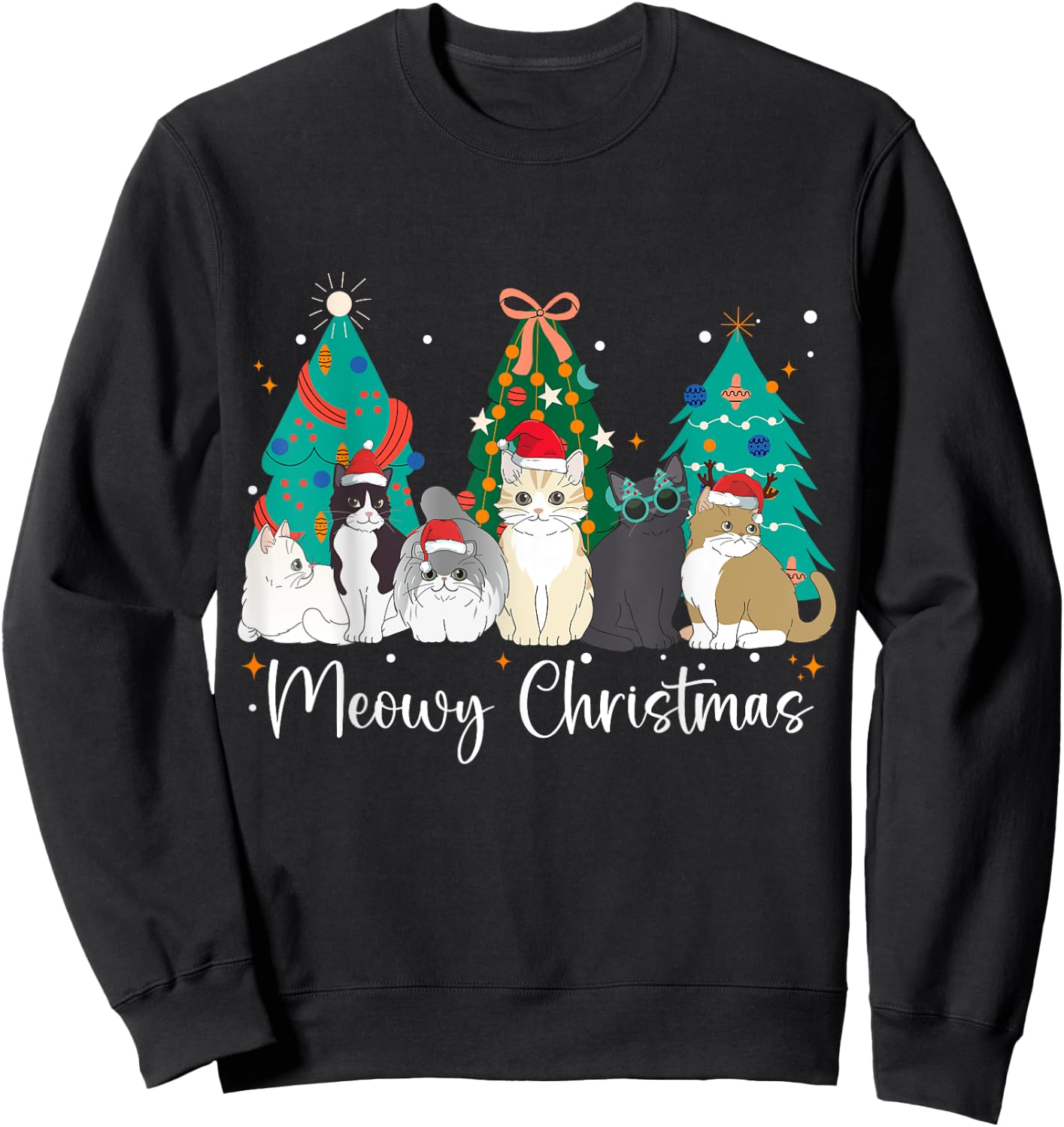 Meowy Christmas Cat Lover Funny Festive Holidays Cats Sweatshirt - Sweatshirt | Black