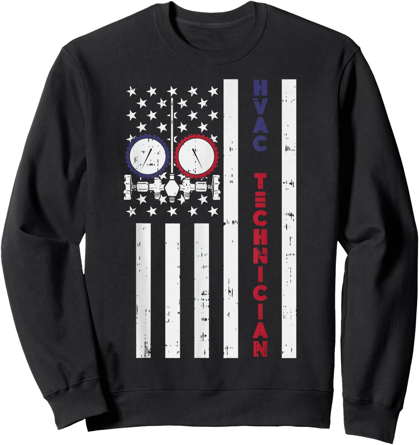 Vintage American Flag HVAC Technician - Proud USA HVAC Tech Sweatshirt - Sweatshirt | Black
