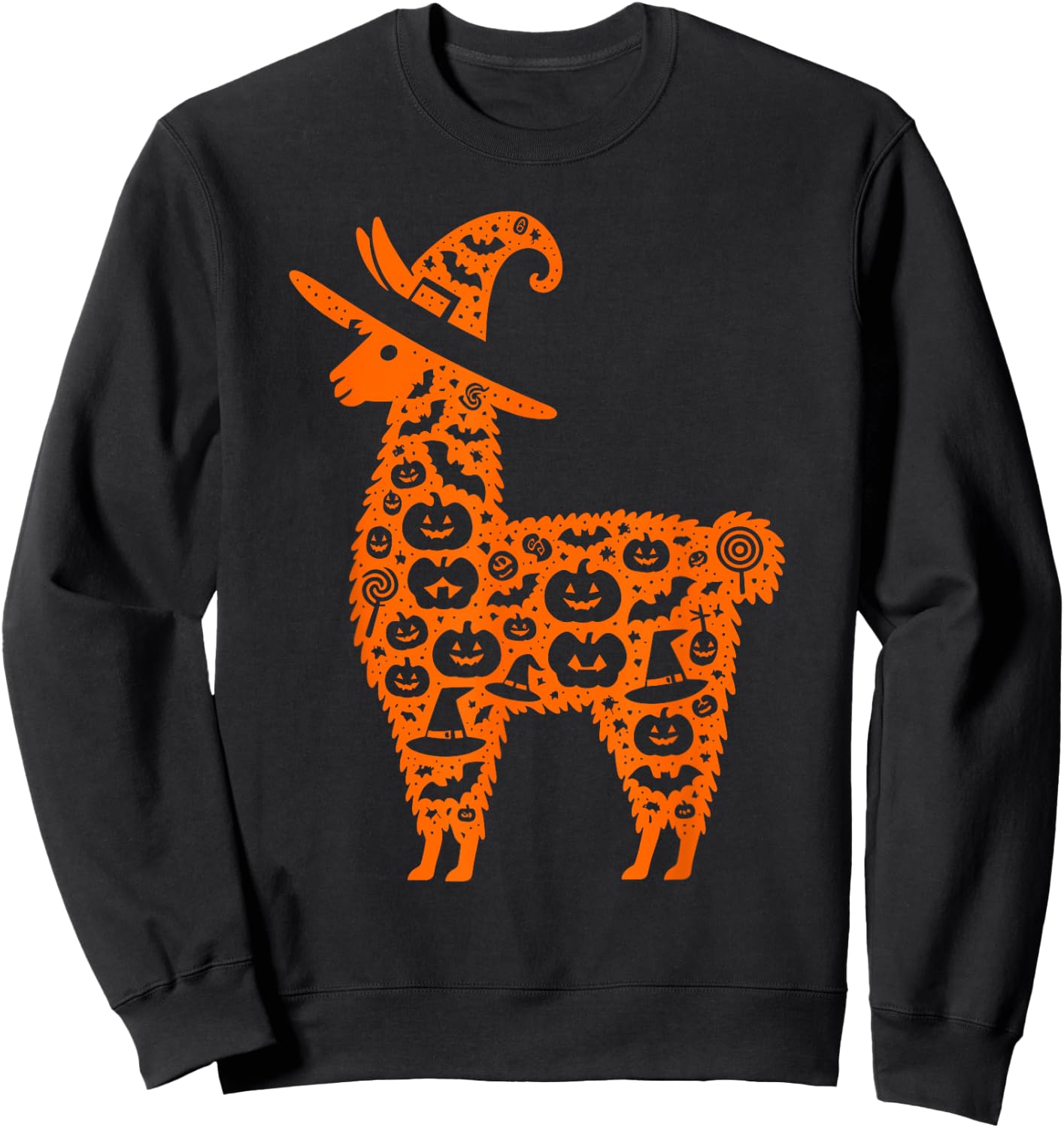 Funny Pumpkin Llama Candy Halloween Kids Sweatshirt - Sweatshirt | Black