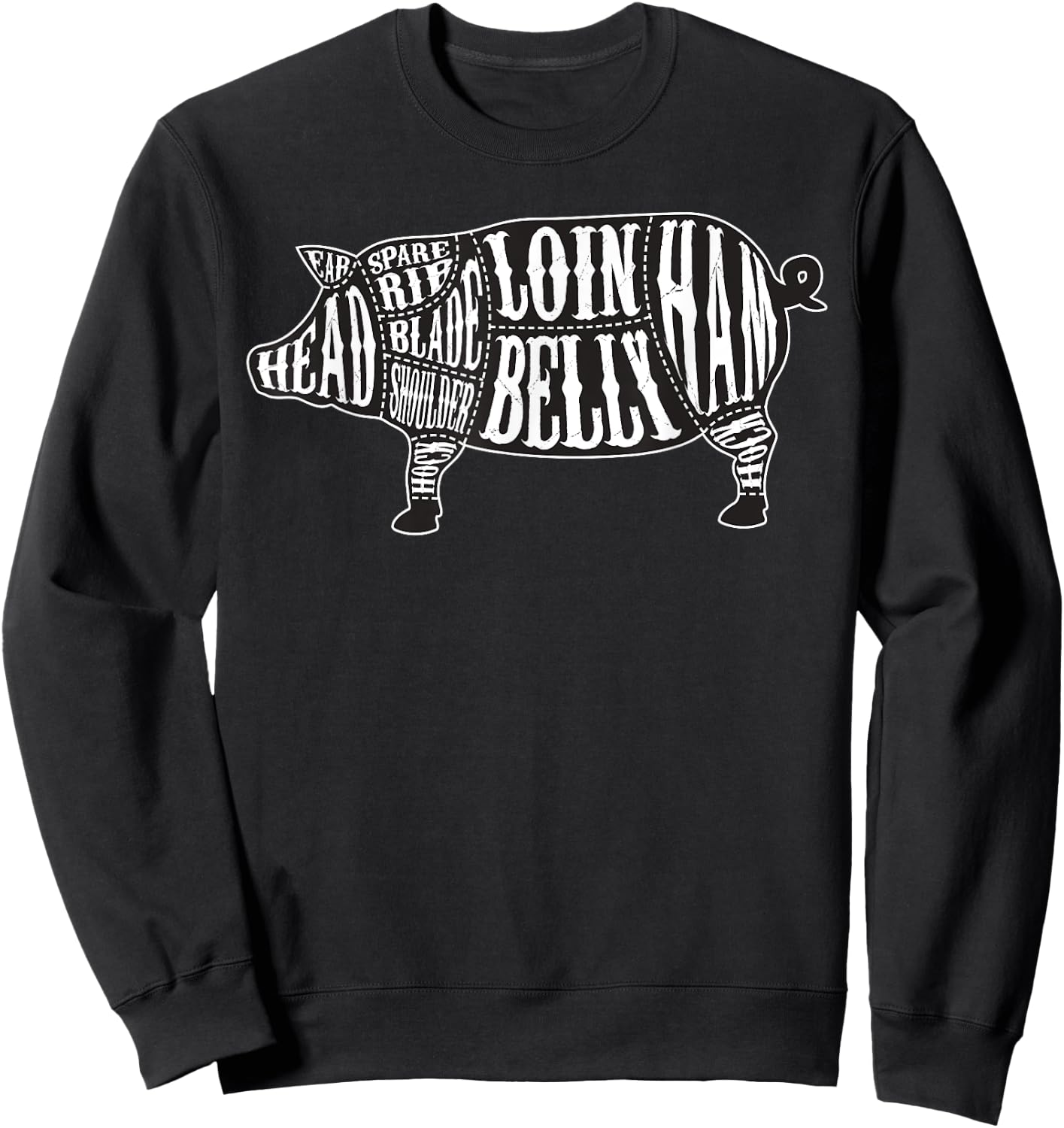 Country Butcher Cut Chart Pork Meat - Large Graphic Sweatshirt - Sweatshirt | Black