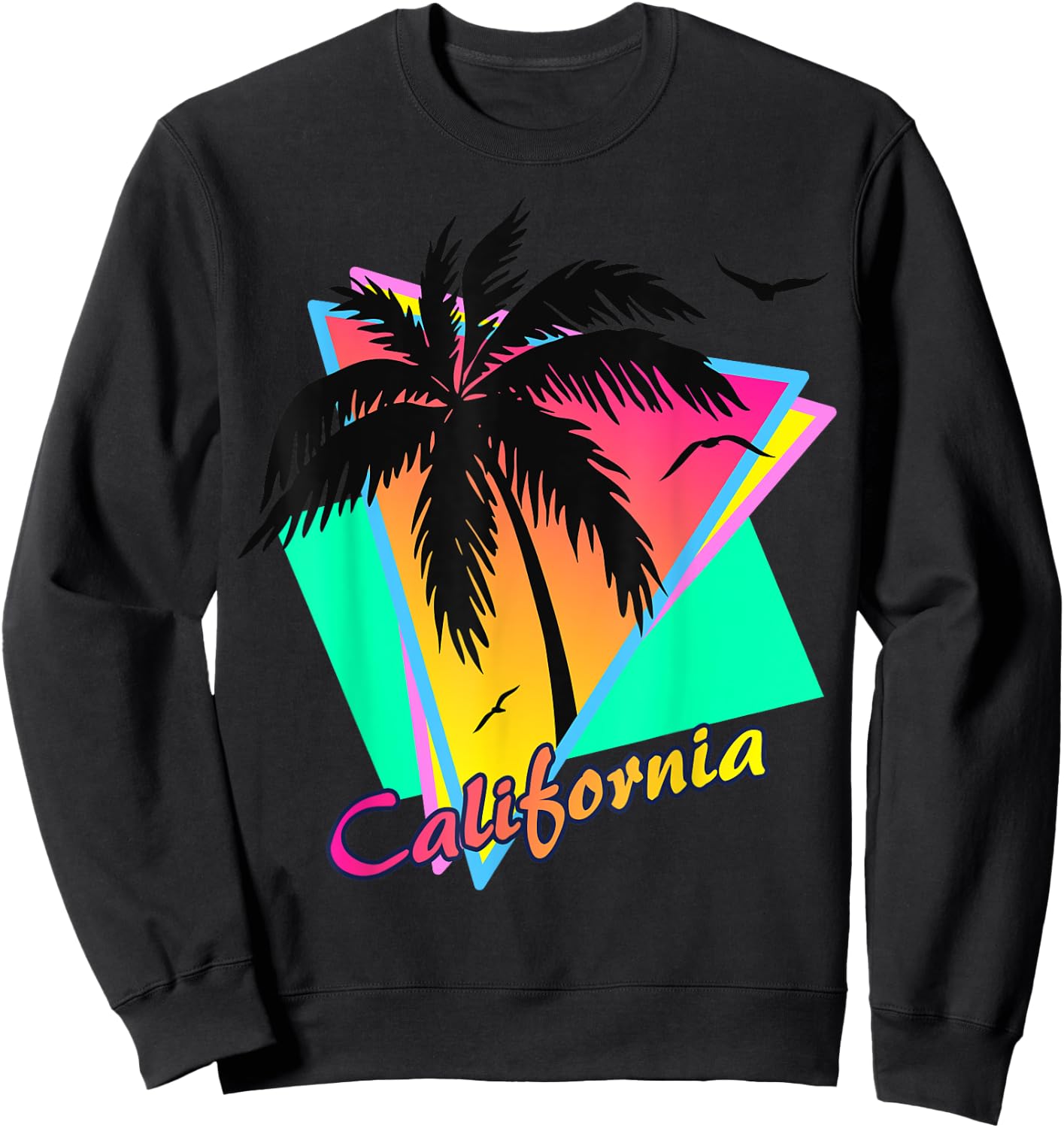 California 80s Summer Palm Trees 80s Beach Sunset Men Women Girls Kids Sweatshirt - Sweatshirt | Black
