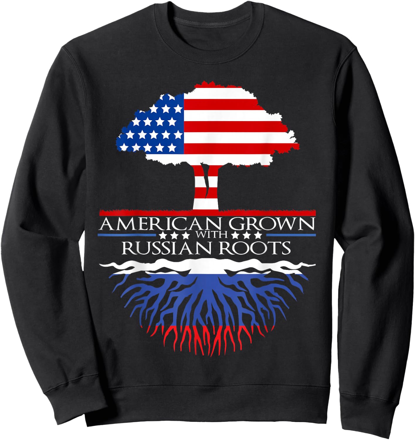 Russian Roots American Grown Tree Flag USA Russia Gift Sweatshirt - Sweatshirt | Black