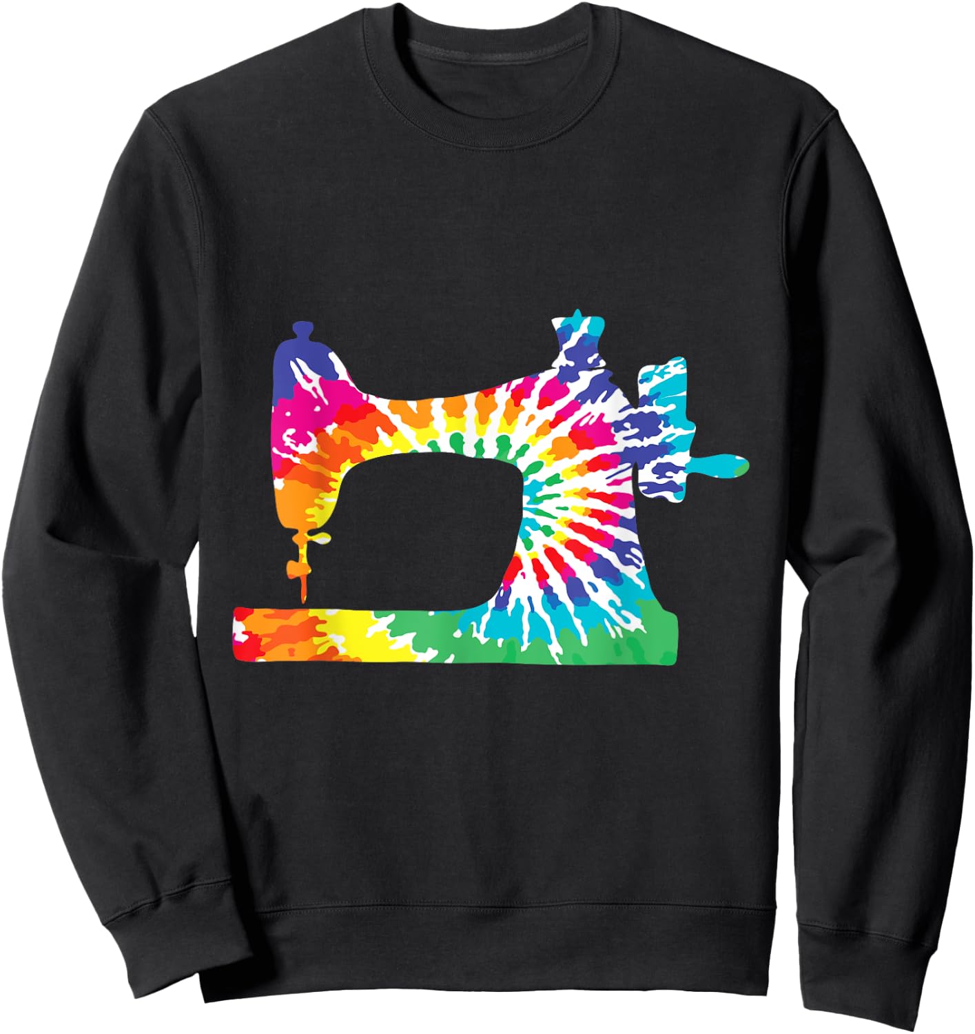 Retro Hippie Rainbow Sewing Machine Tie Dye Seamstress Sweatshirt - Sweatshirt | Black