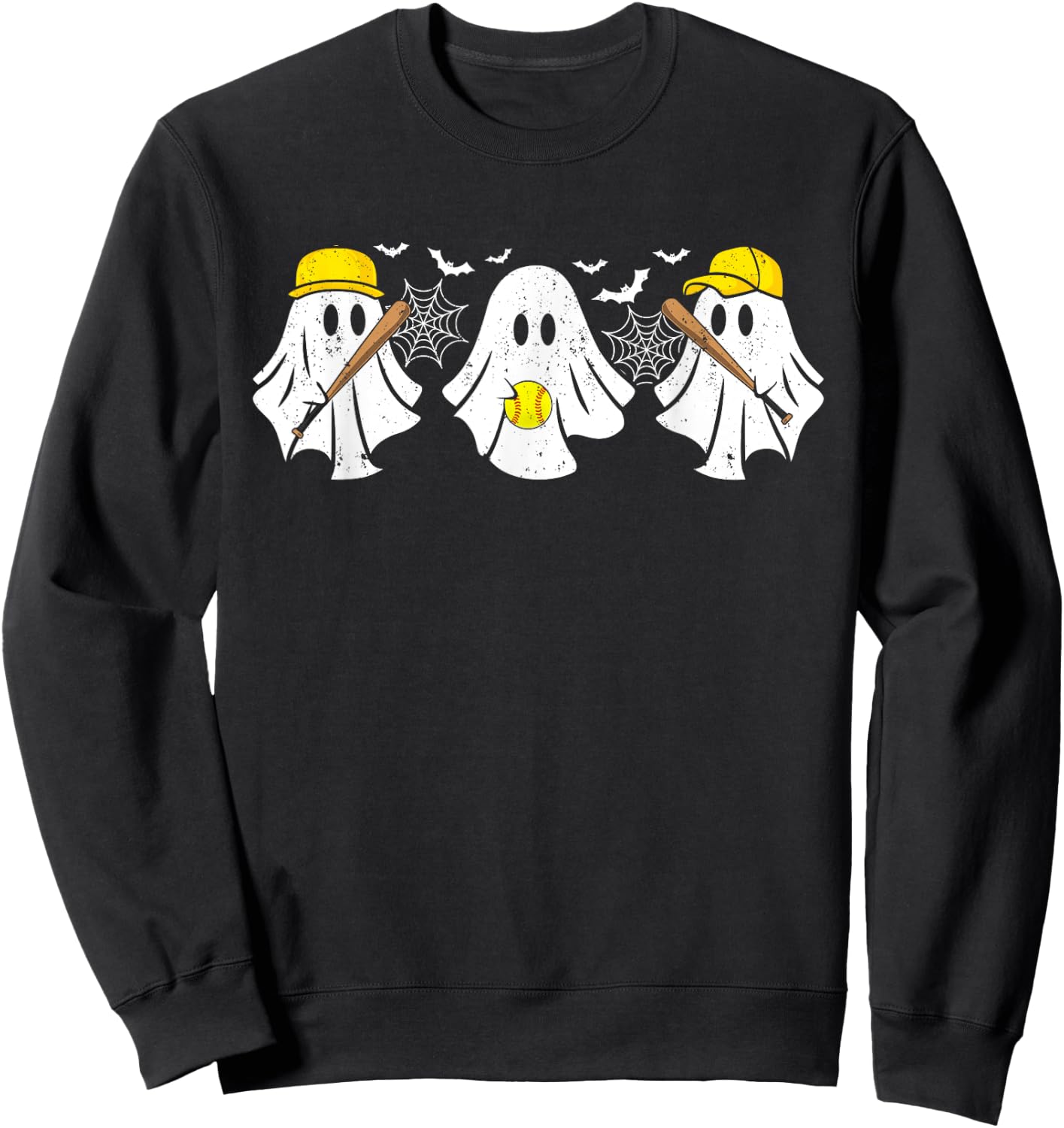 Ghost Softball Player Funny Halloween Costume Women Sweatshirt - Sweatshirt | Black