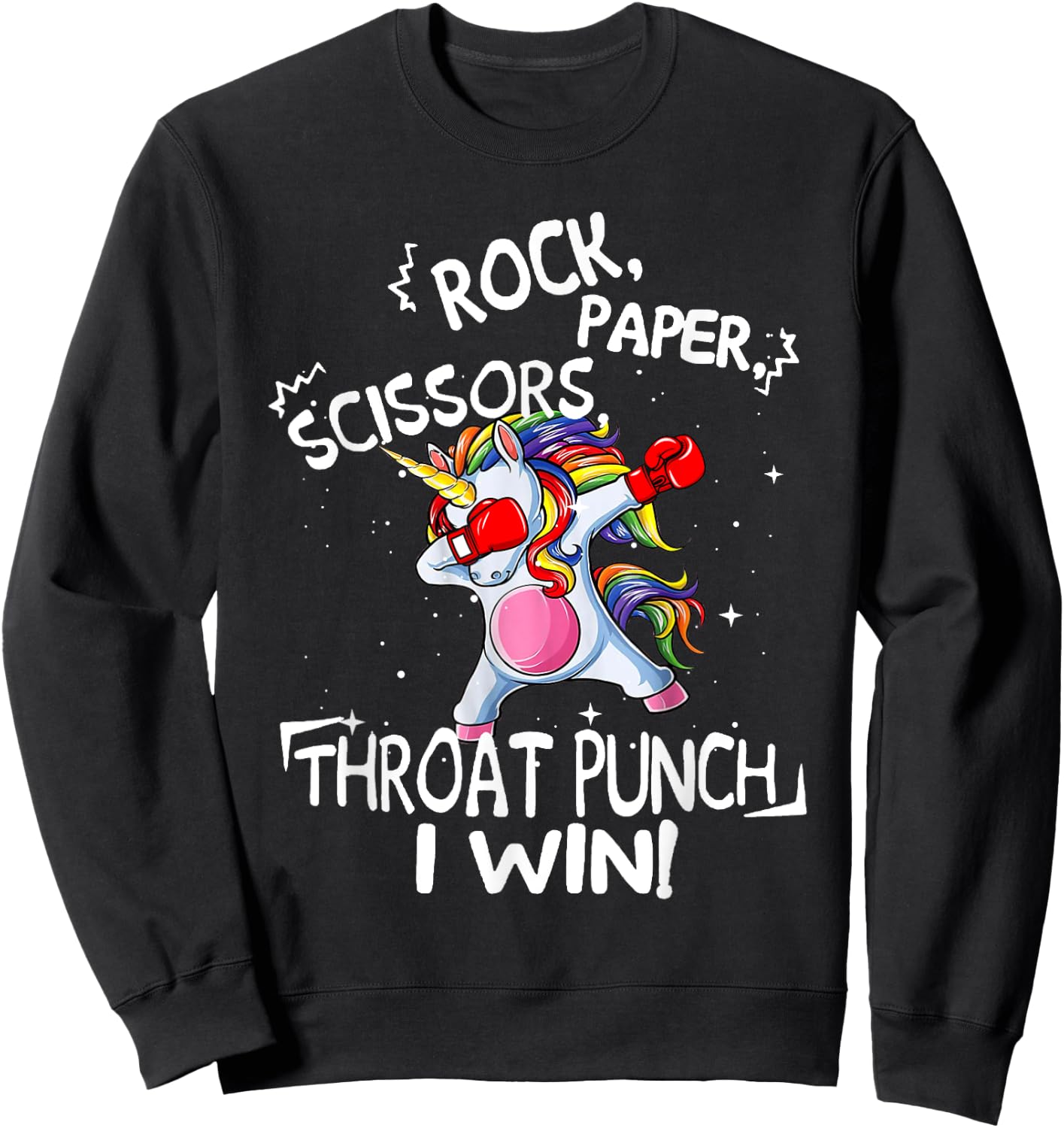 Rock Paper Scissors Throat Punch I win Unicorn Boxing Sweatshirt - Sweatshirt | Black