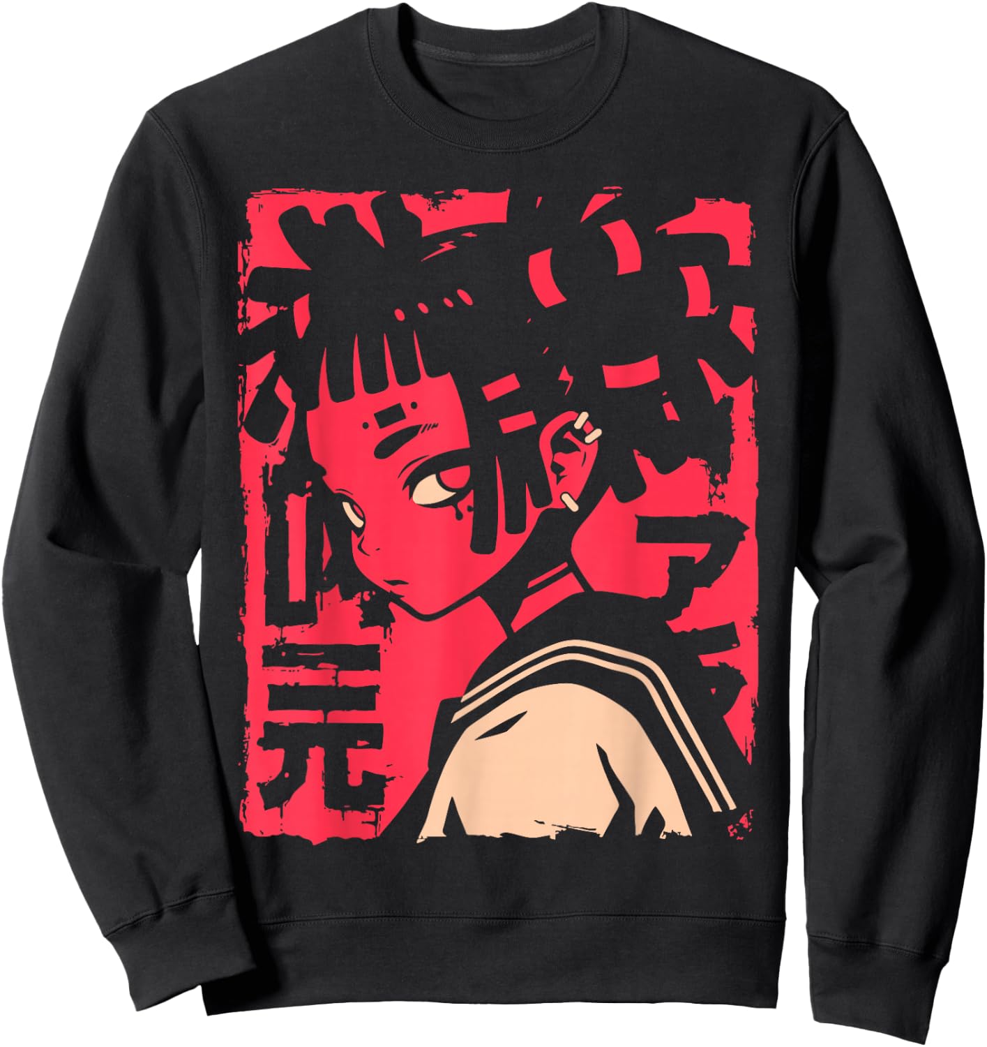 Harajuku Cyberpunk Black Girl Anime Manga Waifu Japanese Sweatshirt - Sweatshirt | Black
