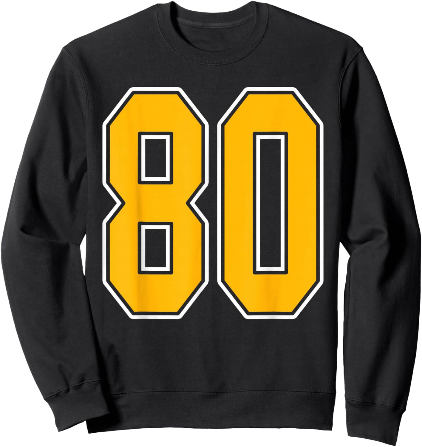 Gold and White Sports Number 80 Jersey Uniform Player Sweatshirt - Sweatshirt | Black
