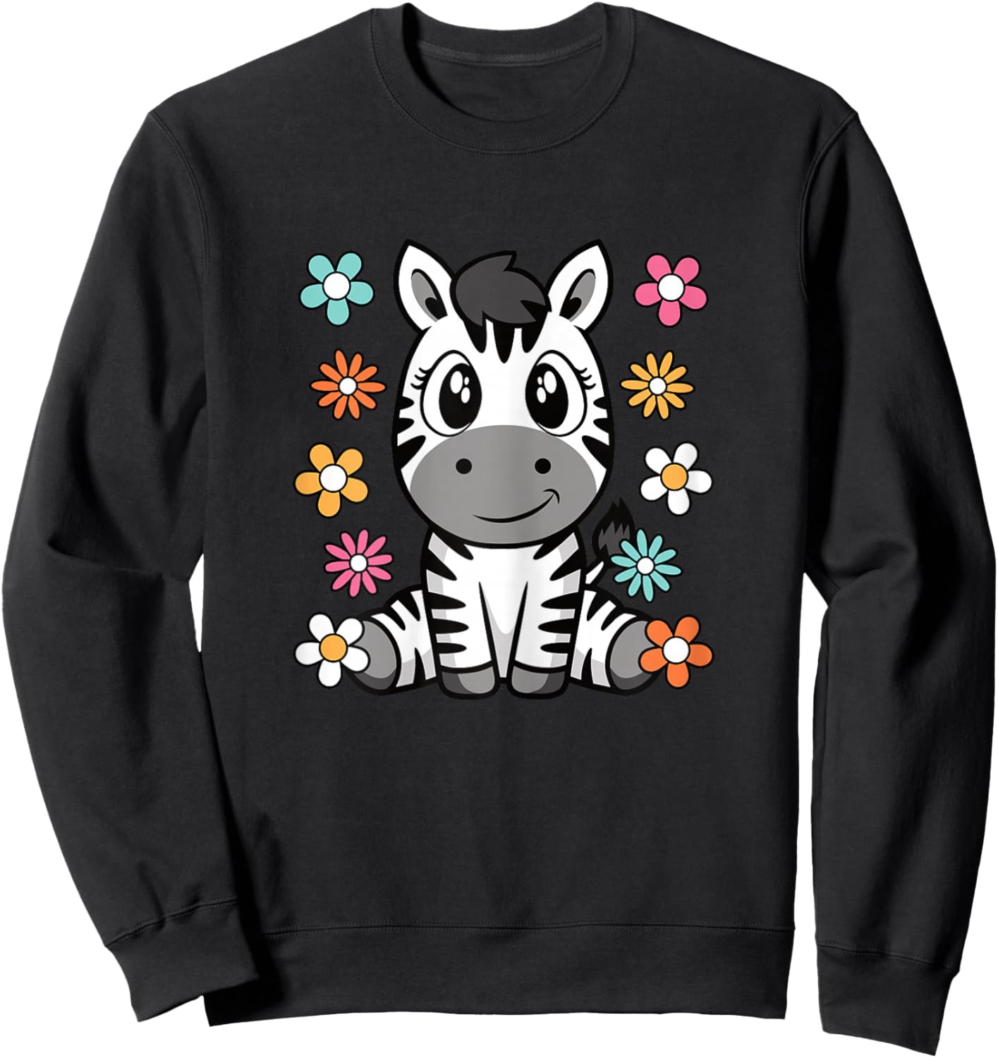 Cute Zebra Lover Groovy Kawaii Animal Women Girls Kids Sweatshirt - Sweatshirt | Black