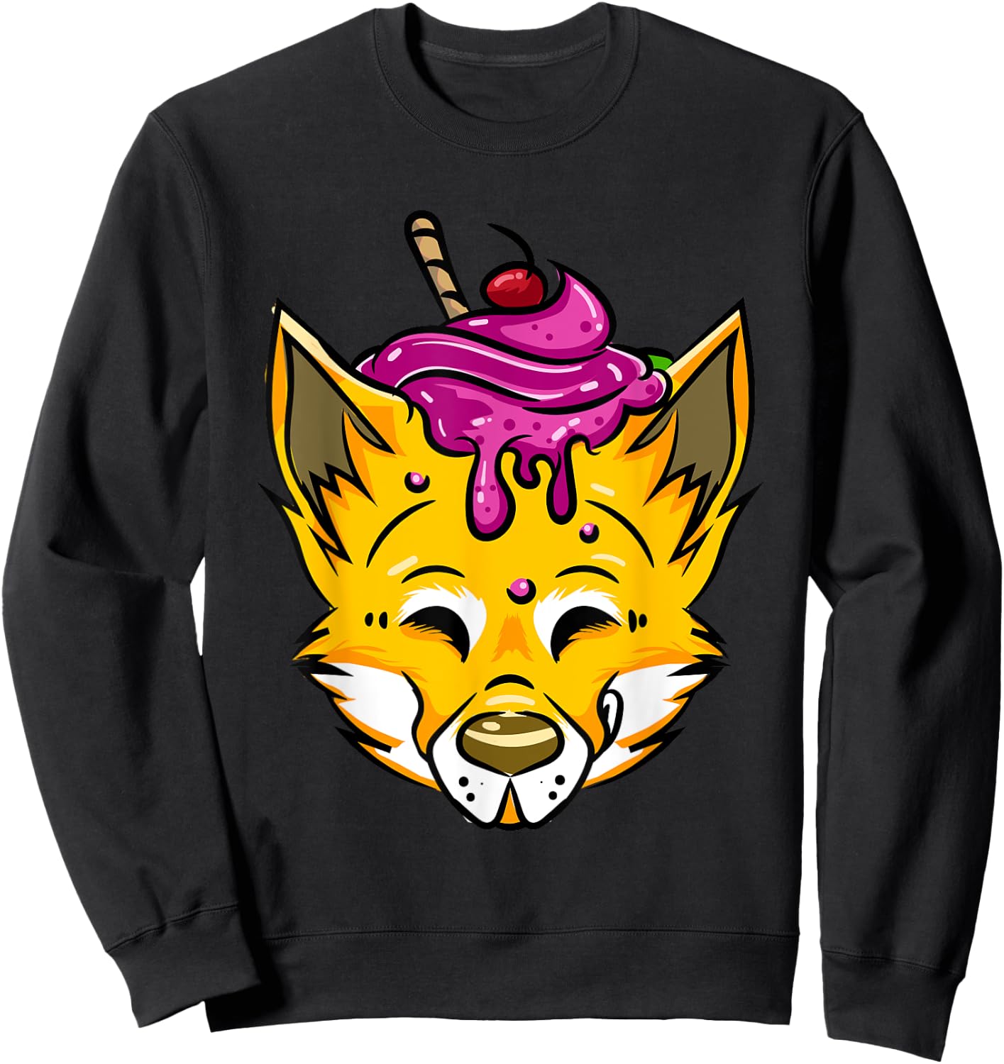 Furry Shirt Funny Fox Wolf Ice Cream Sundae Fursona Gift Women Kids Sweatshirt - Sweatshirt | Black