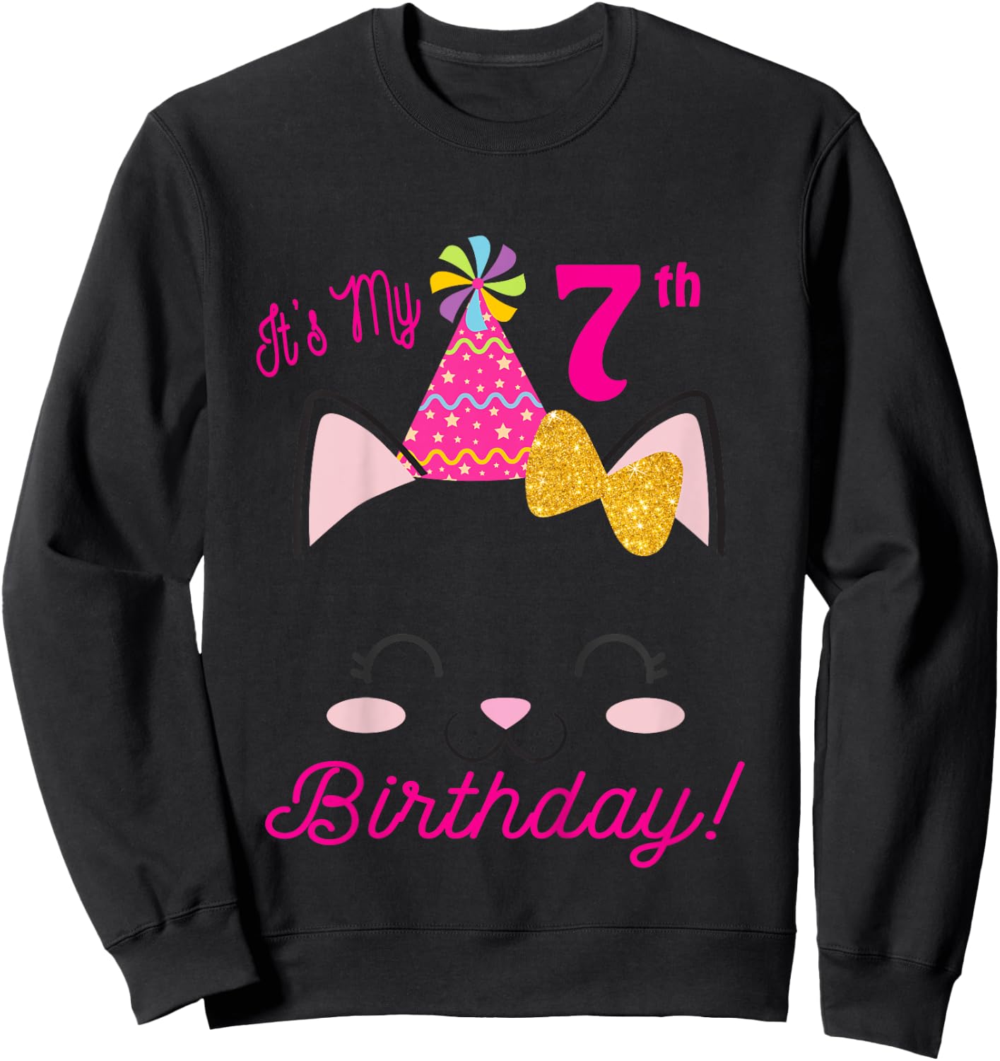 Kids Its My 7th Birthday Shirt Girl Kitty Cat theme Party Outfit Sweatshirt - Sweatshirt | Black