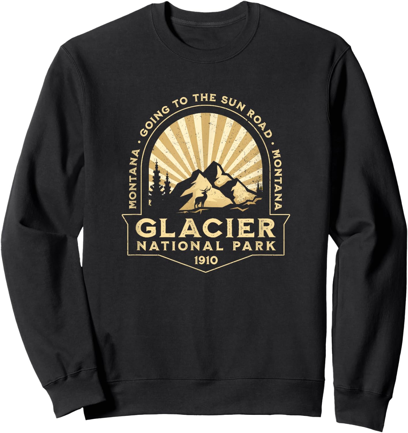 Classic Glacier National Park Going To The Sun Road Sunburst Sweatshirt - Sweatshirt | Black