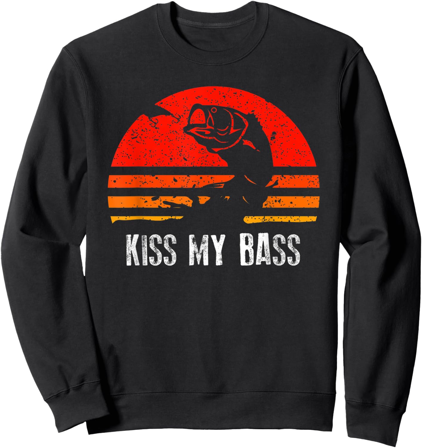 Retro Fishing Shirt Kiss My Bass Vintage Gift Sweatshirt - Sweatshirt | Black