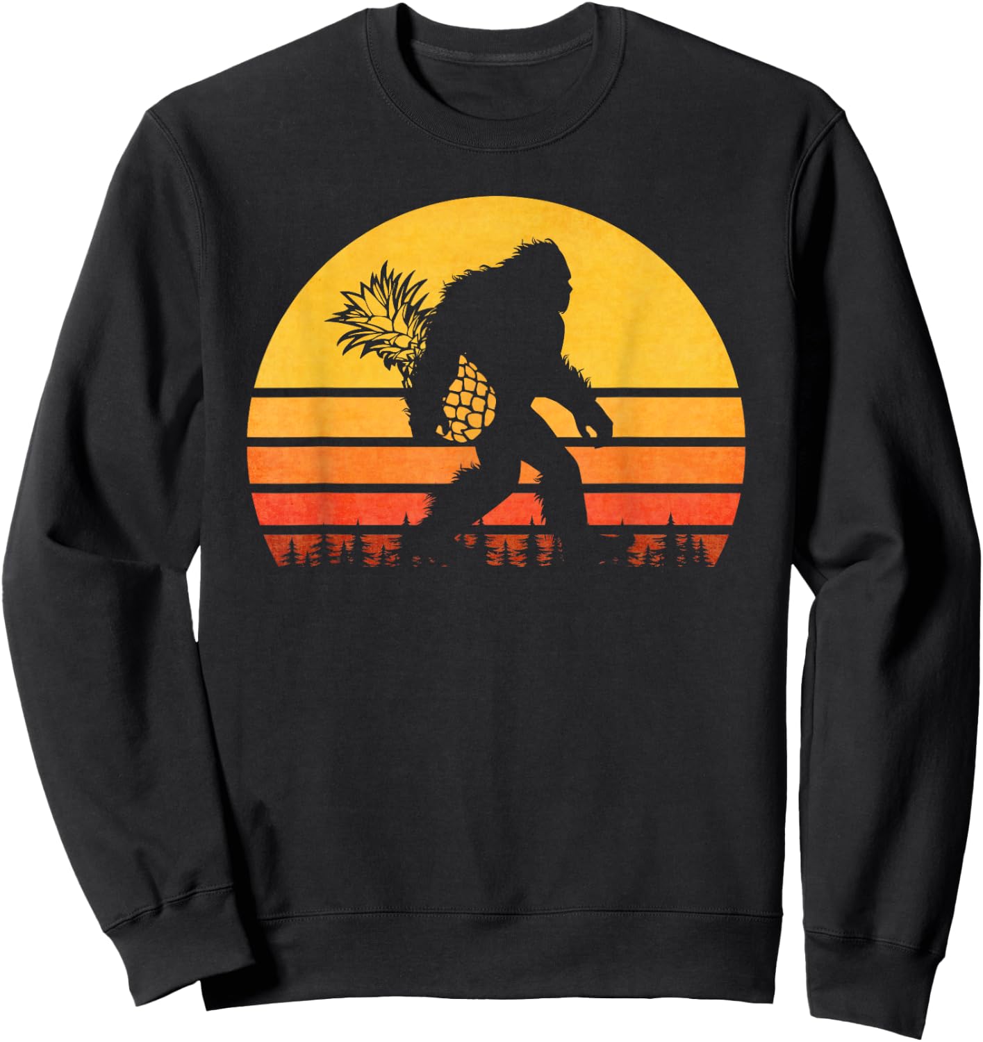 Retro Bigfoot Pineapple , Sasquatch With Fruit Sweatshirt - Sweatshirt | Black