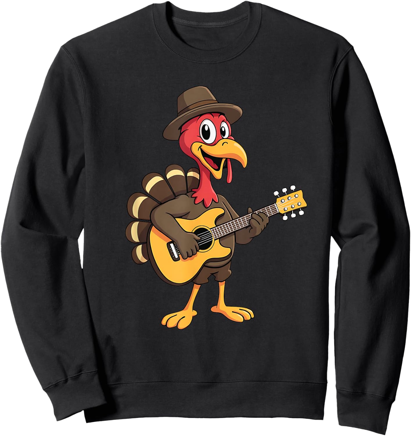 Funny Thanksgiving Guitarist Musician Turkey Playing Guitar Sweatshirt - Sweatshirt | Black