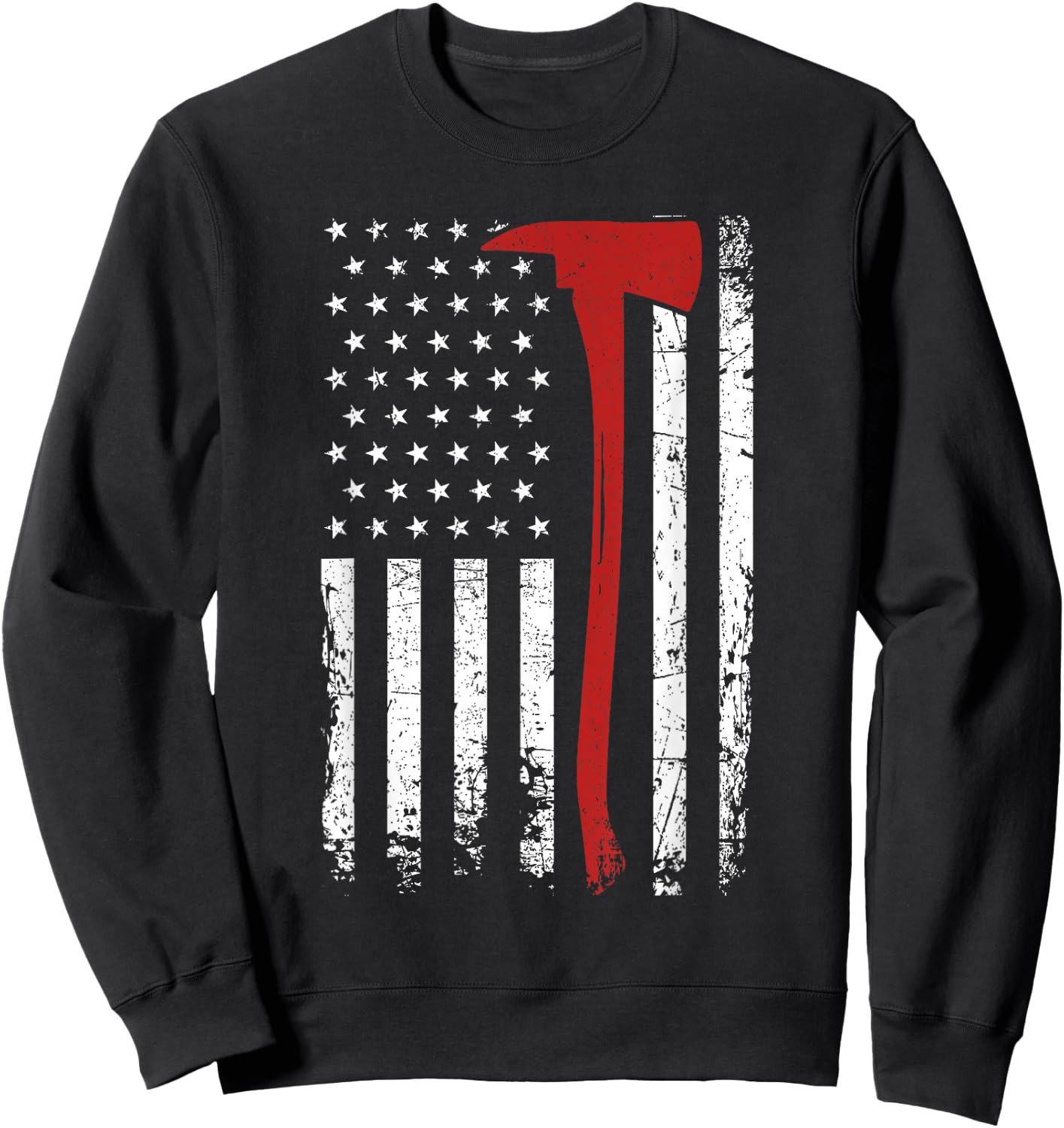 Wildland Firefighter Axe American Flag Thin Red Line Fireman Sweatshirt - Sweatshirt | Black