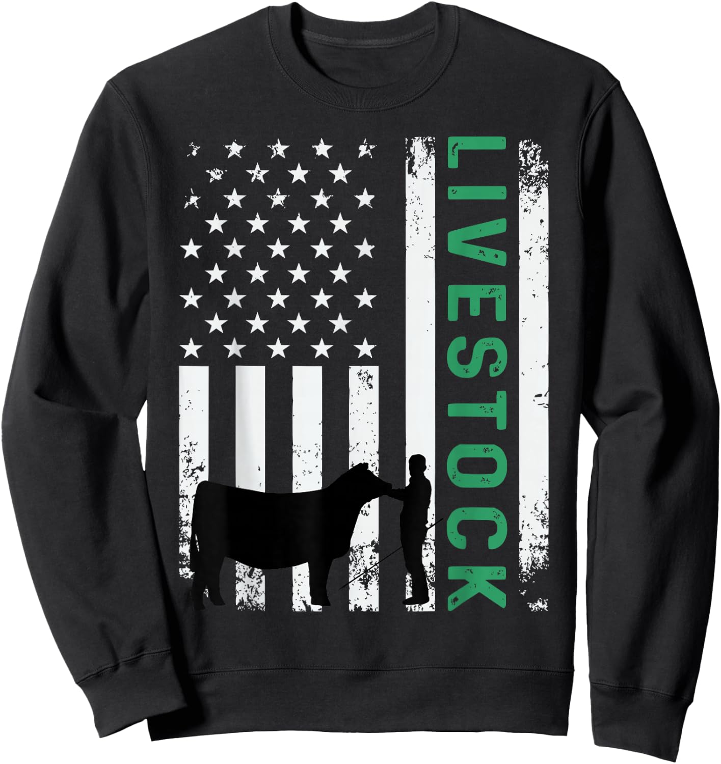 Patriotic Livestock Showmanship Boy and Show Stock Steer Sweatshirt - Sweatshirt | Black