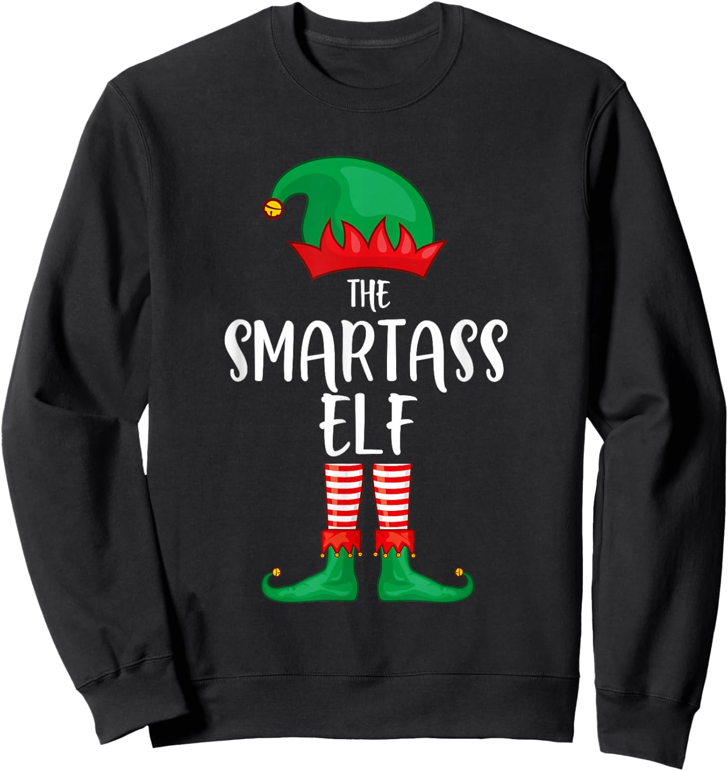 Smartass Elf Christmas Party Matching Family Group Pajama Sweatshirt - Sweatshirt | Black