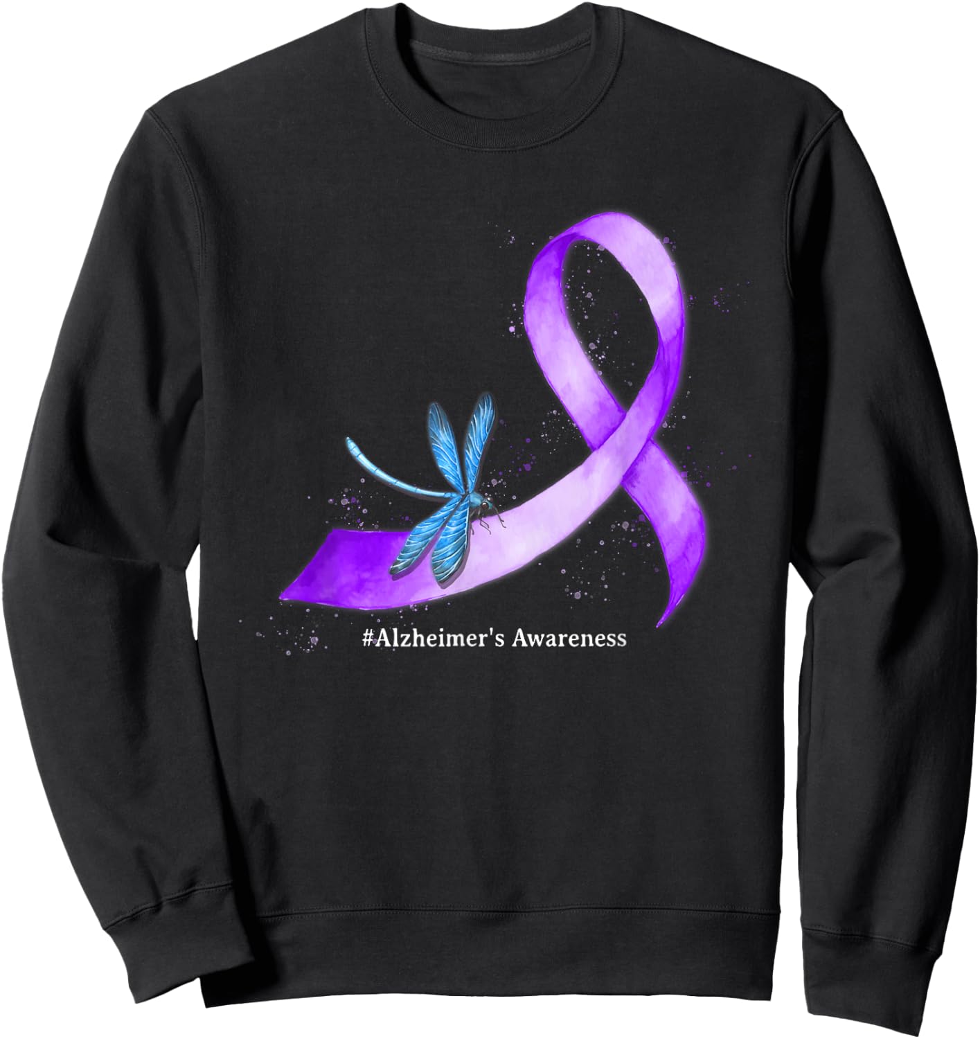 Hippie Dragonfly Purple Ribbon Alzheimer's Awareness Sweatshirt - Sweatshirt | Black