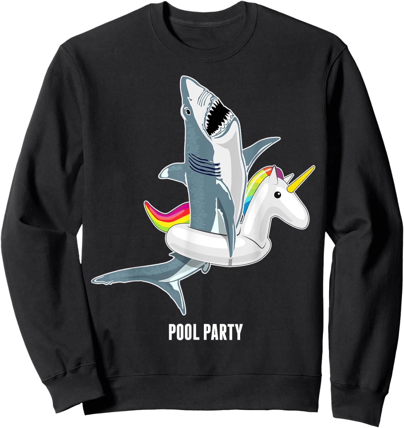 Pool Party Unicorn Float Funny Shark Lover Gift Kids Sweatshirt - Sweatshirt | Black