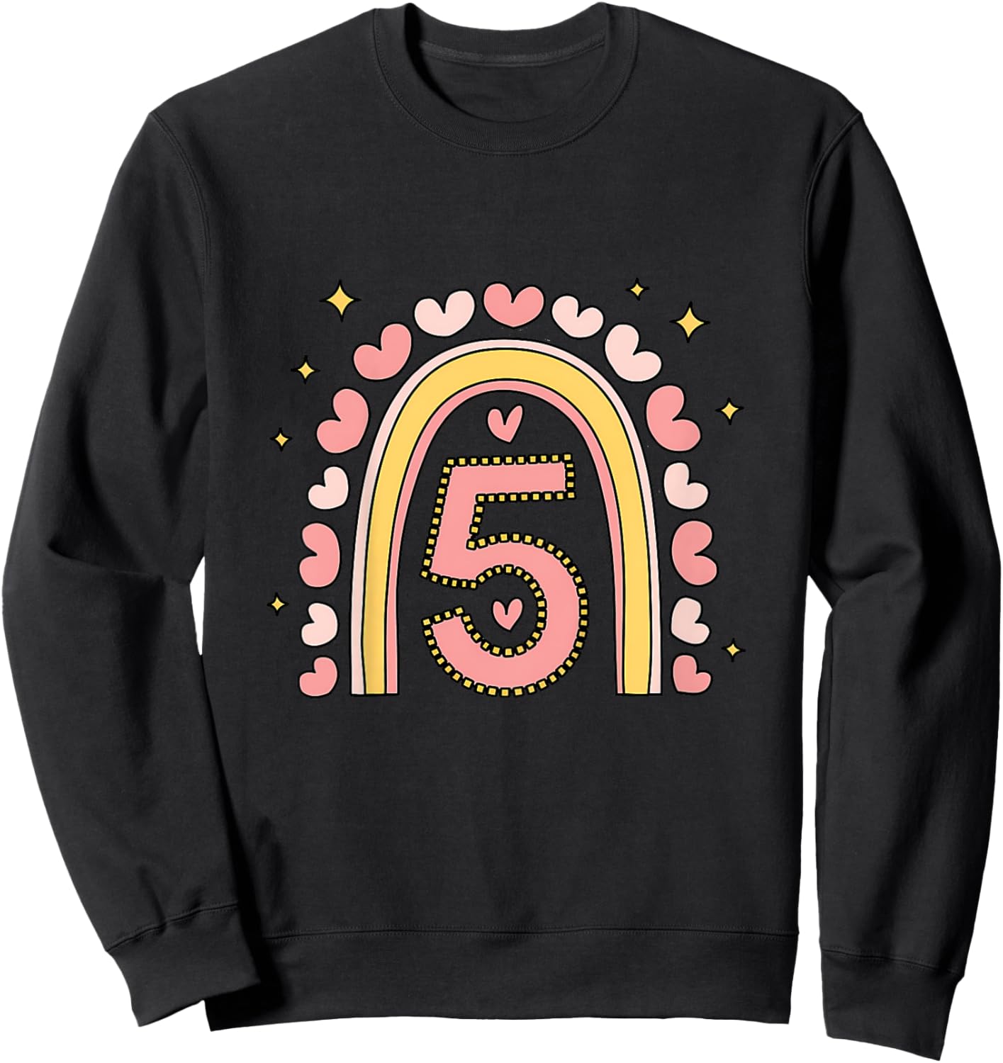Kids Cute Rainbow Birthday Design 5th Birthday Girl Sweatshirt - Sweatshirt | Black