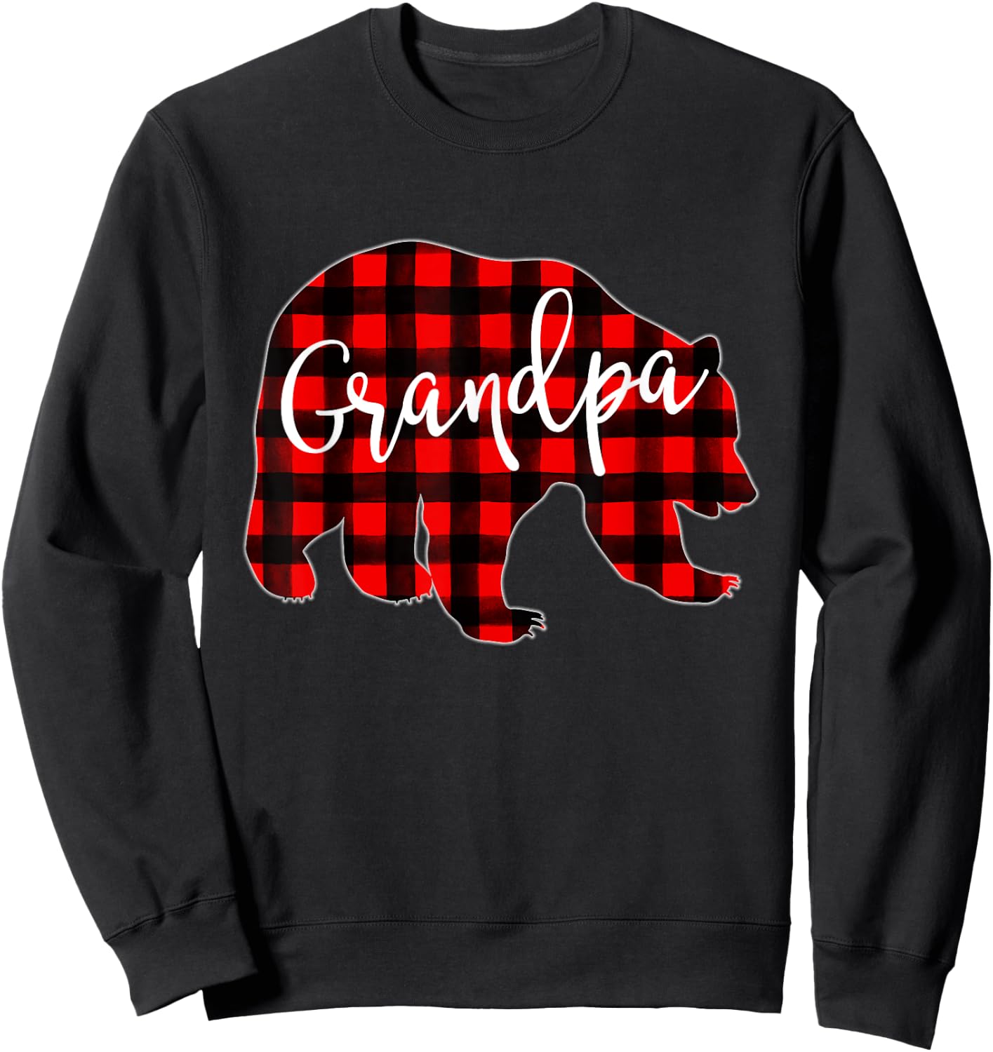Red Plaid Grandpa Bear Matching Family Christmas Eve Buffalo Sweatshirt - Sweatshirt | Black