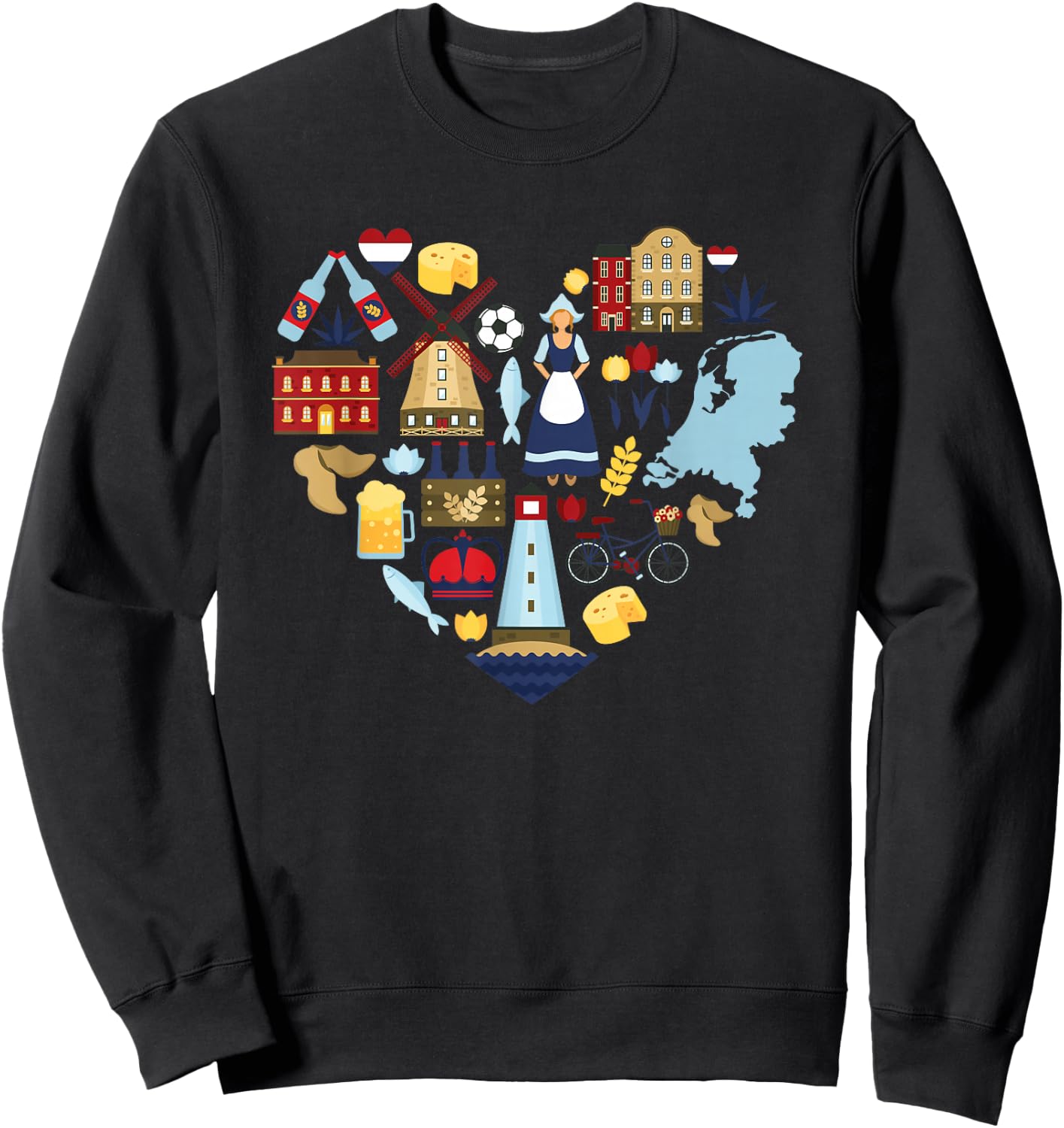 Netherlands Heart Tulips Windmill Canal Dutch Delight Sweatshirt - Sweatshirt | Black