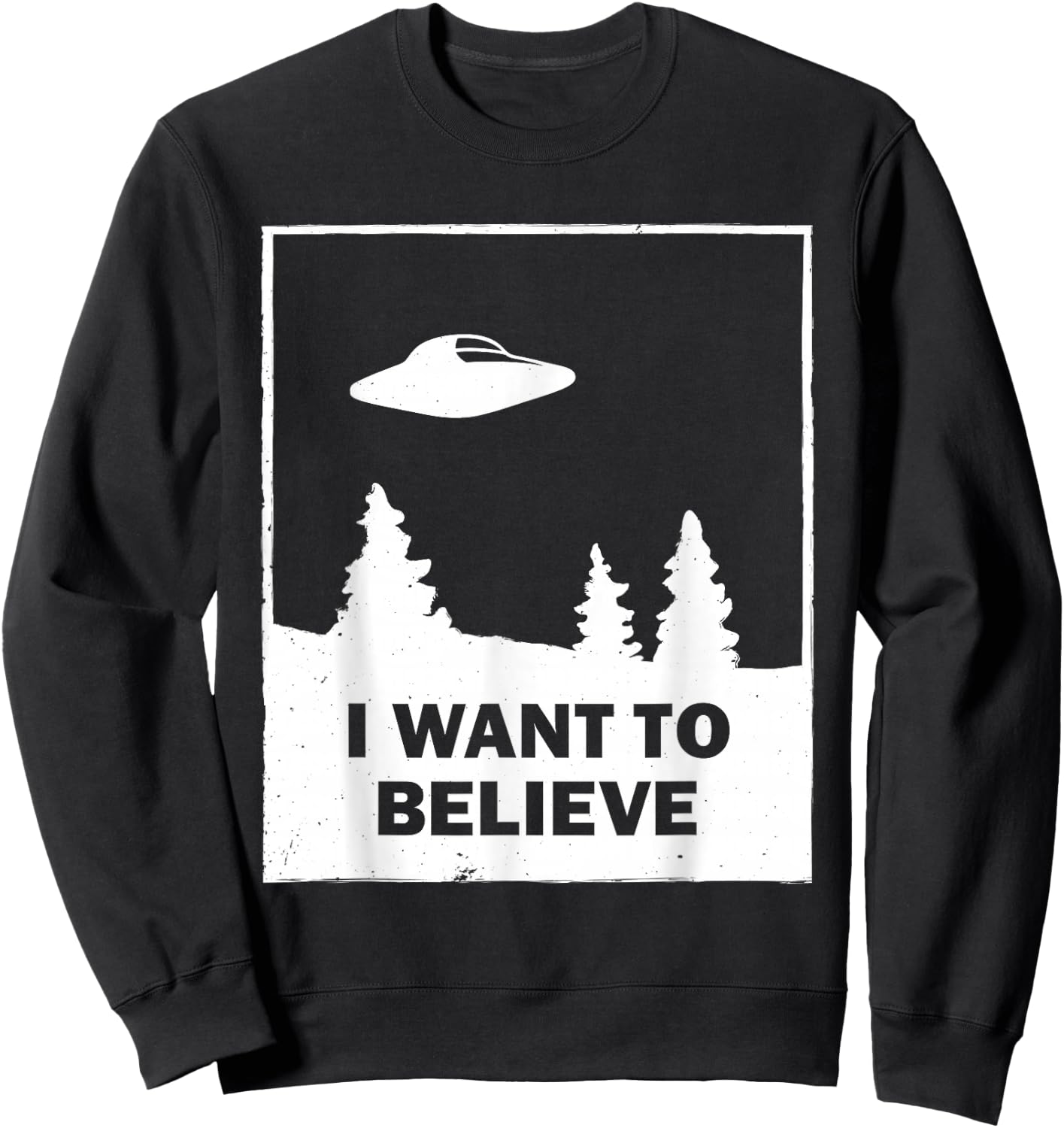 Vintage White I Want To Believe UFO Sweatshirt - Sweatshirt | Black