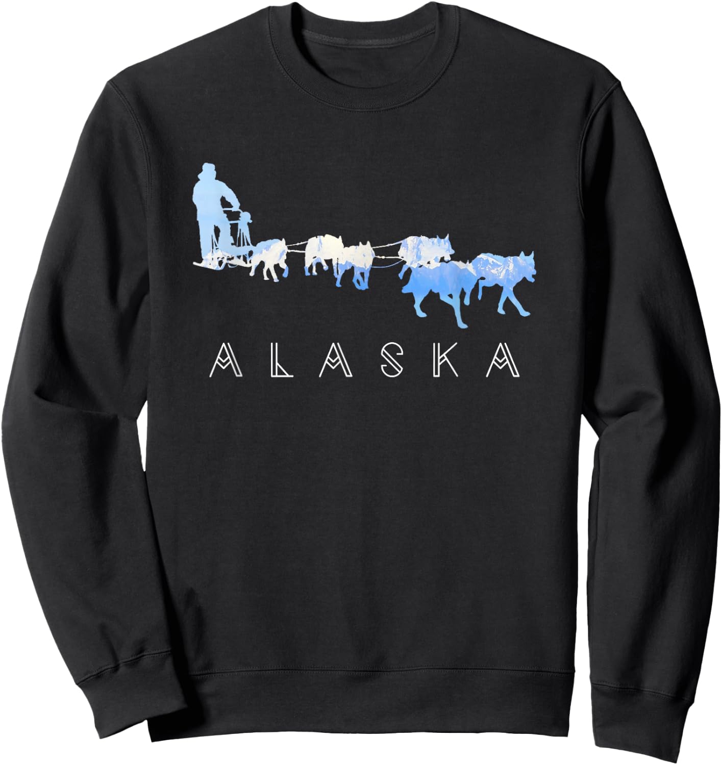 Alaska Sled Dogs Mushing - Sled Dog Team Snow Mountain Scene Sweatshirt - Sweatshirt | Black