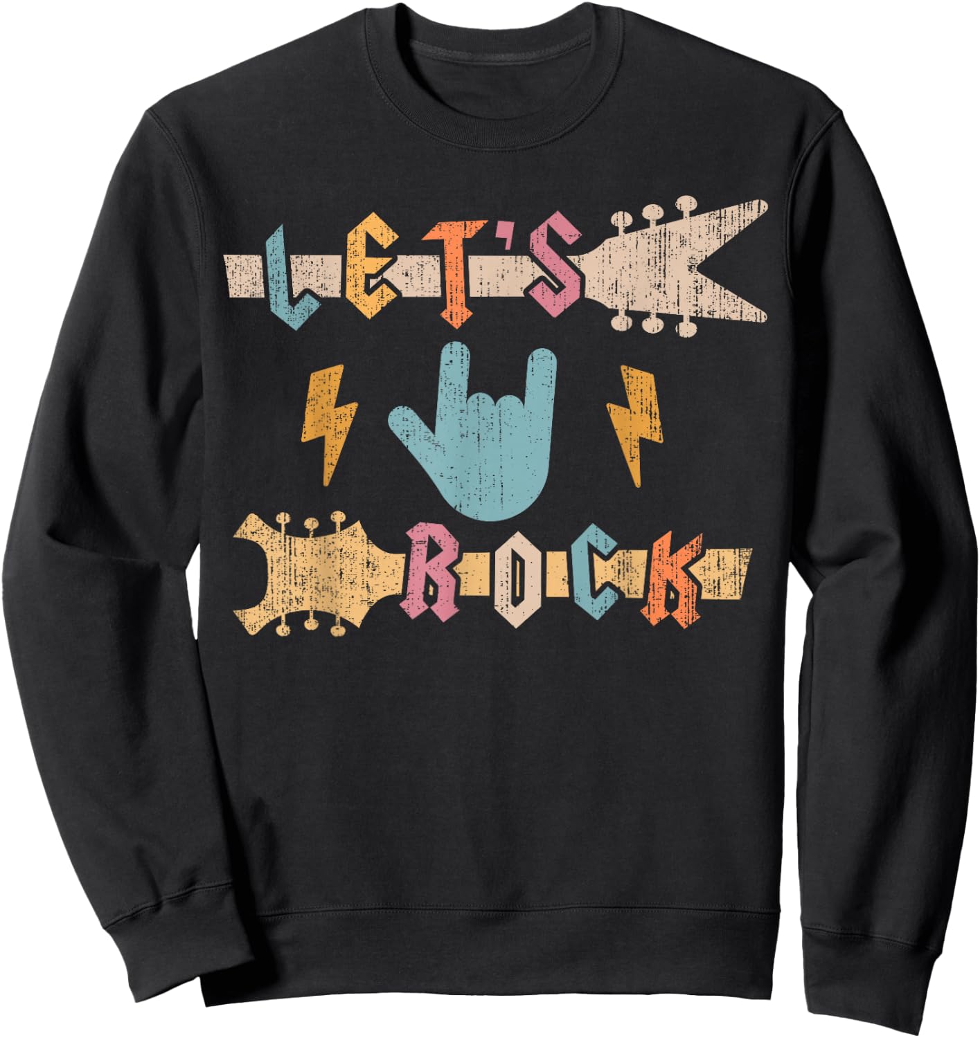 Let's Rock Guitar Vintage Rock and Roll Kids Boys Girls Sweatshirt - Sweatshirt | Black