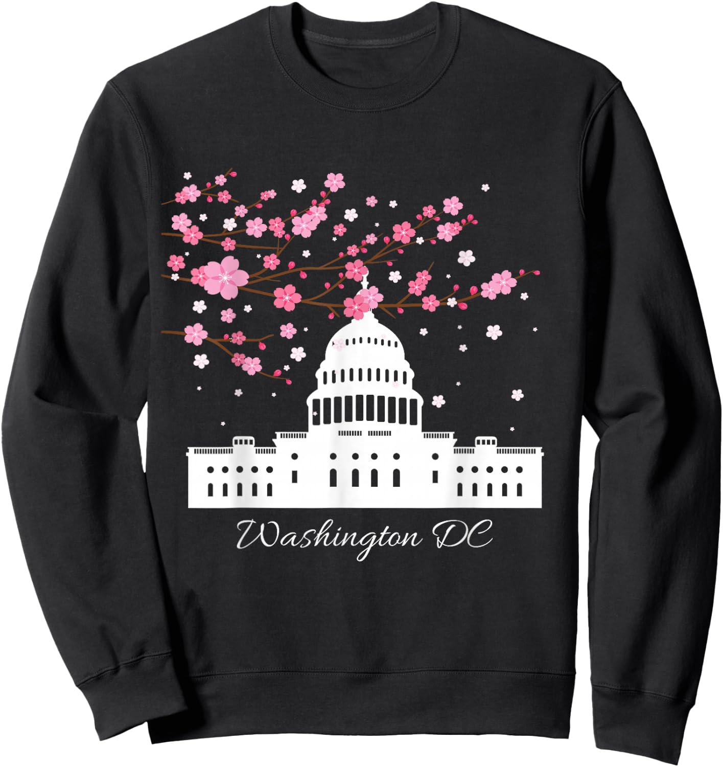 Washington DC Capitol Building Cherry Blossom Trees Sweatshirt - Sweatshirt | Black