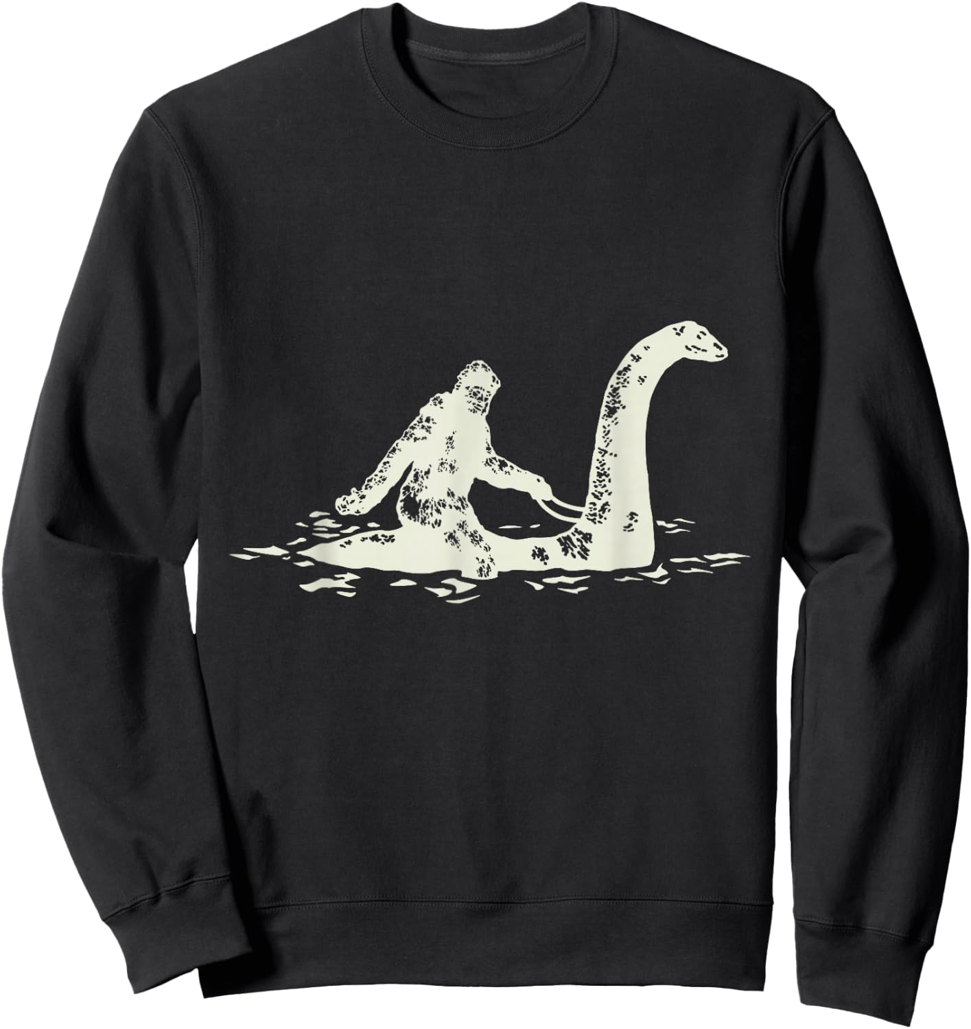 Bigfoot Sasquatch Riding The Loch Ness Monster Funny,Short Sleeve Sweatshirt - Sweatshirt | Black