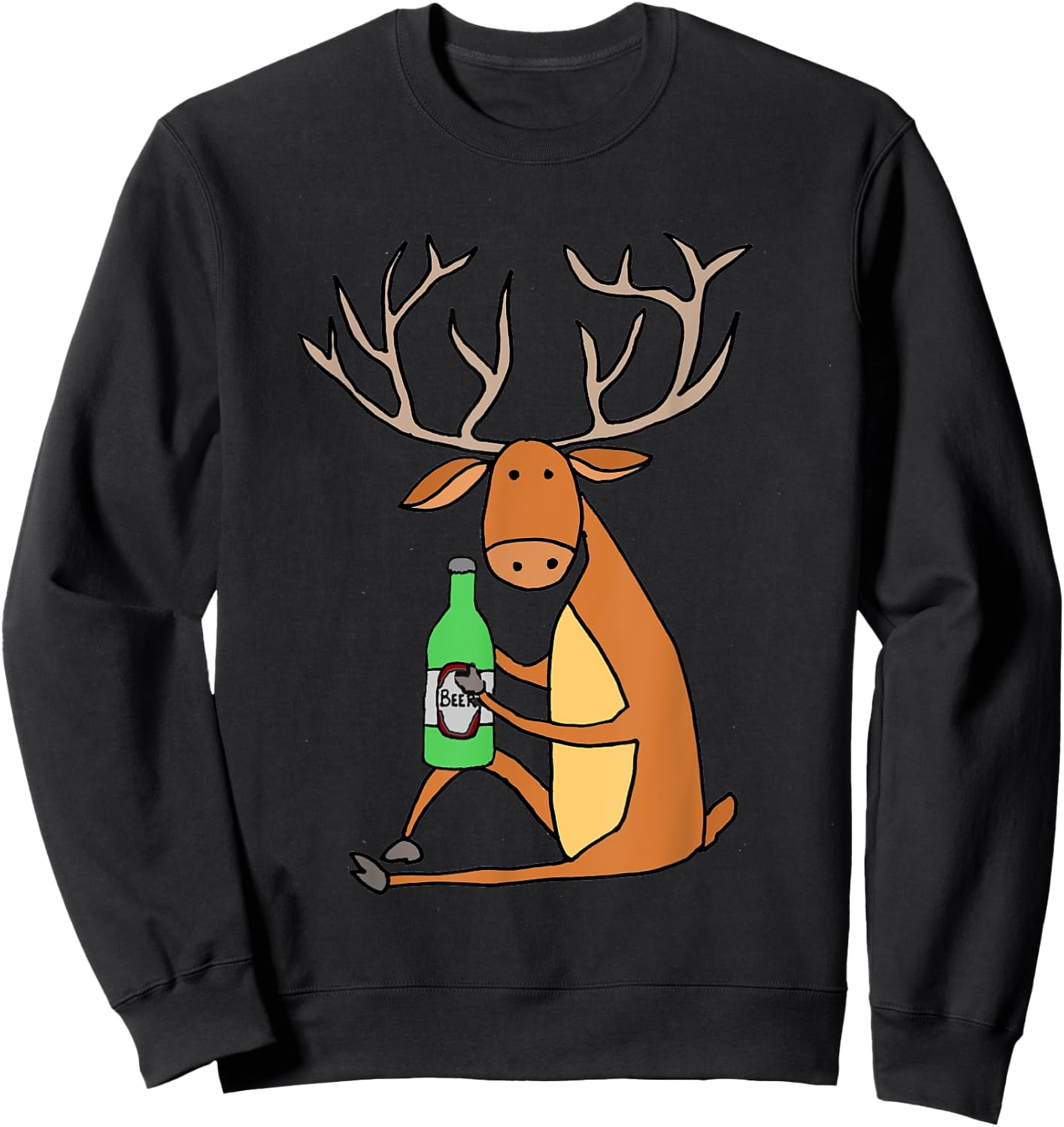 Smilemoretees Funny Stag Deer Drinking Beer Sweatshirt - Sweatshirt | Black