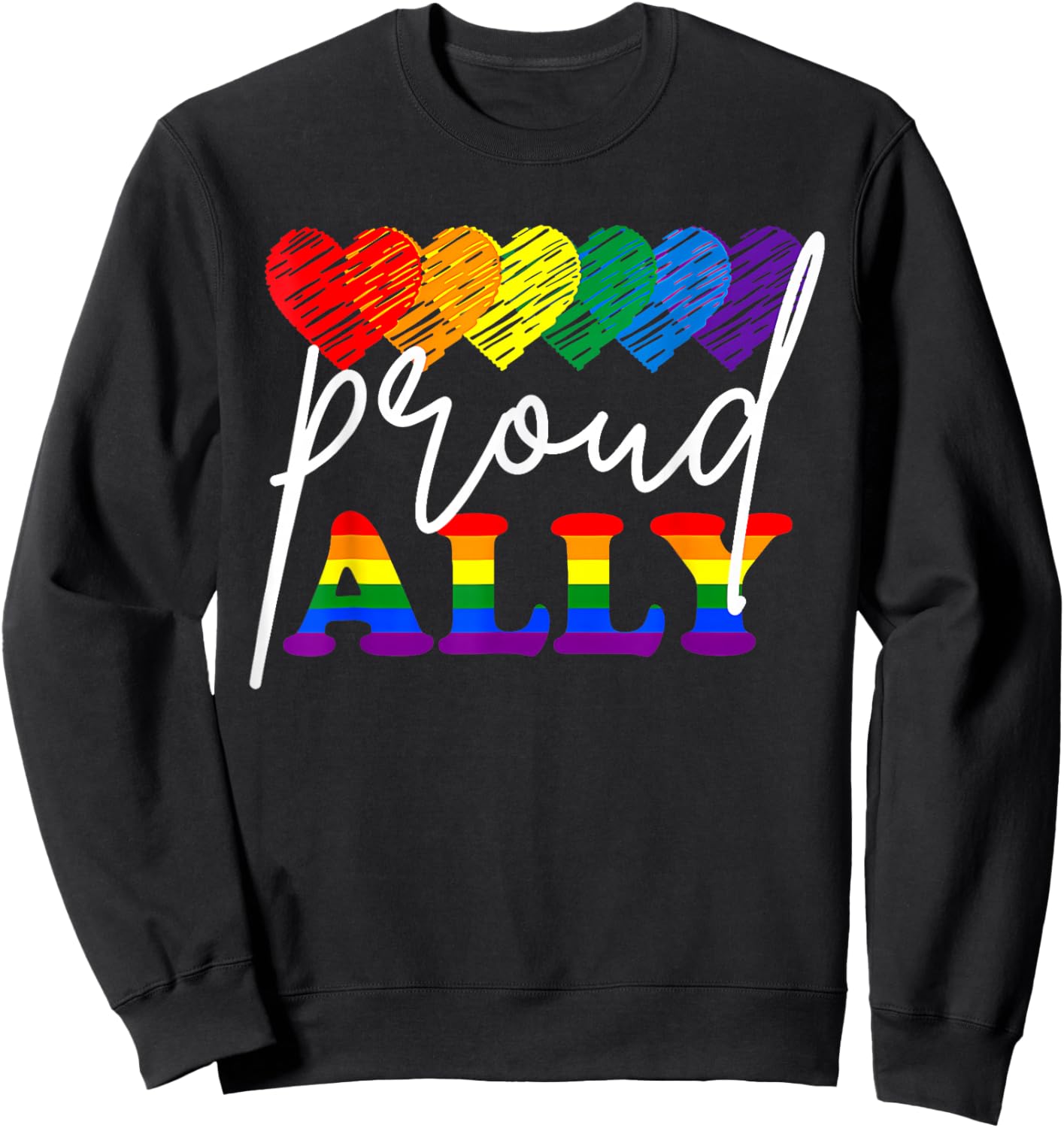 LGBTQ Hearts Gay Pride Month Lgbt Ally Proud Rainbow Flag Sweatshirt - Sweatshirt | Black
