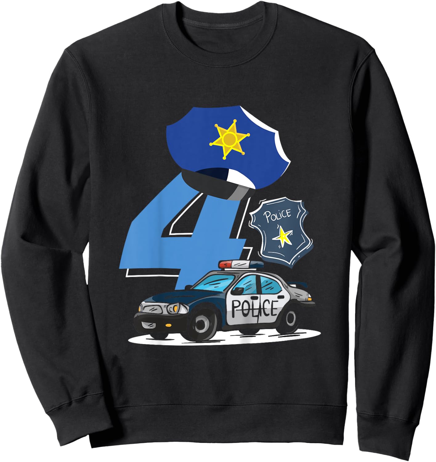 Kids 4th Birthday Police Car Policeman Costume Sweatshirt - Sweatshirt | Black