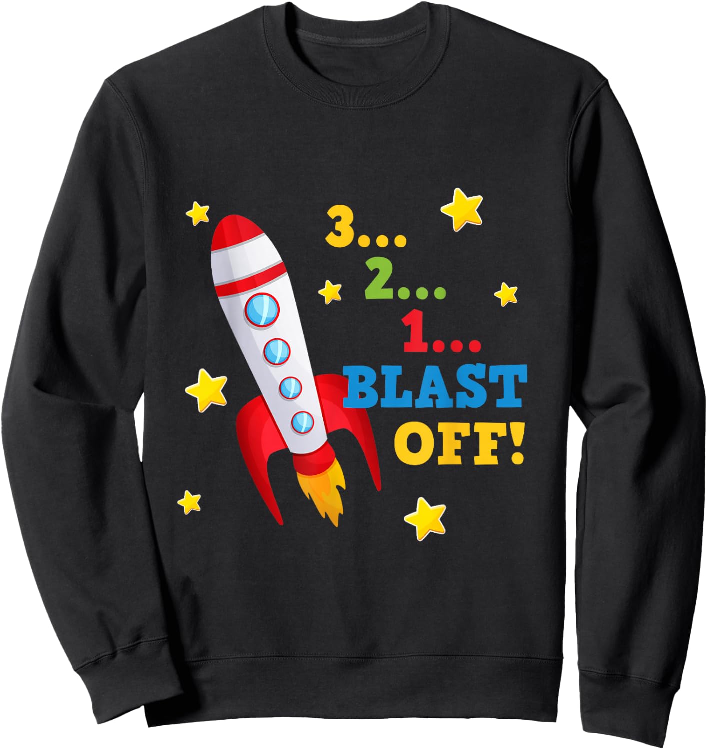 3 2 1 Blast Off Into Space Short Sleeved Sweatshirt - Sweatshirt | Black