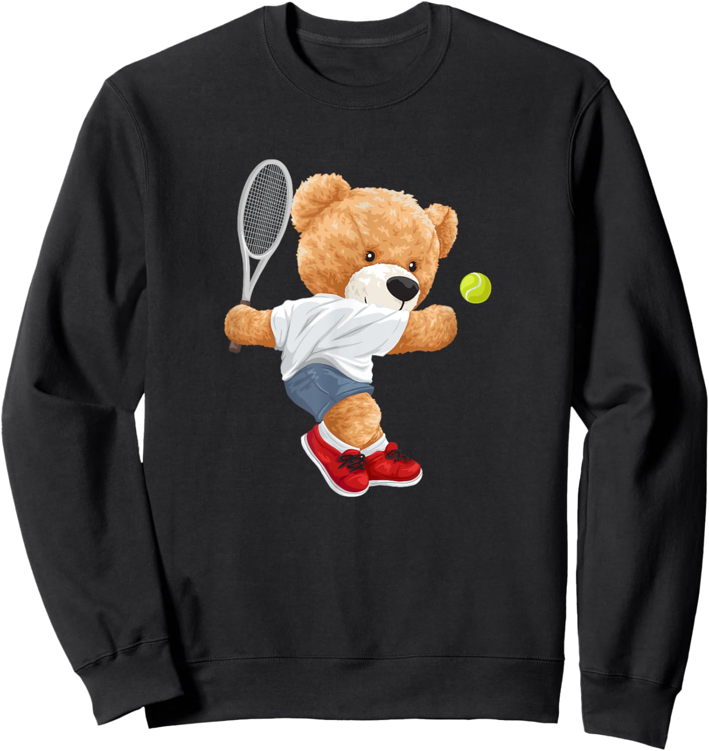 Cool Teddy Bear Playing Tennis Illustration Graphic Designs Sweatshirt - Sweatshirt | Black